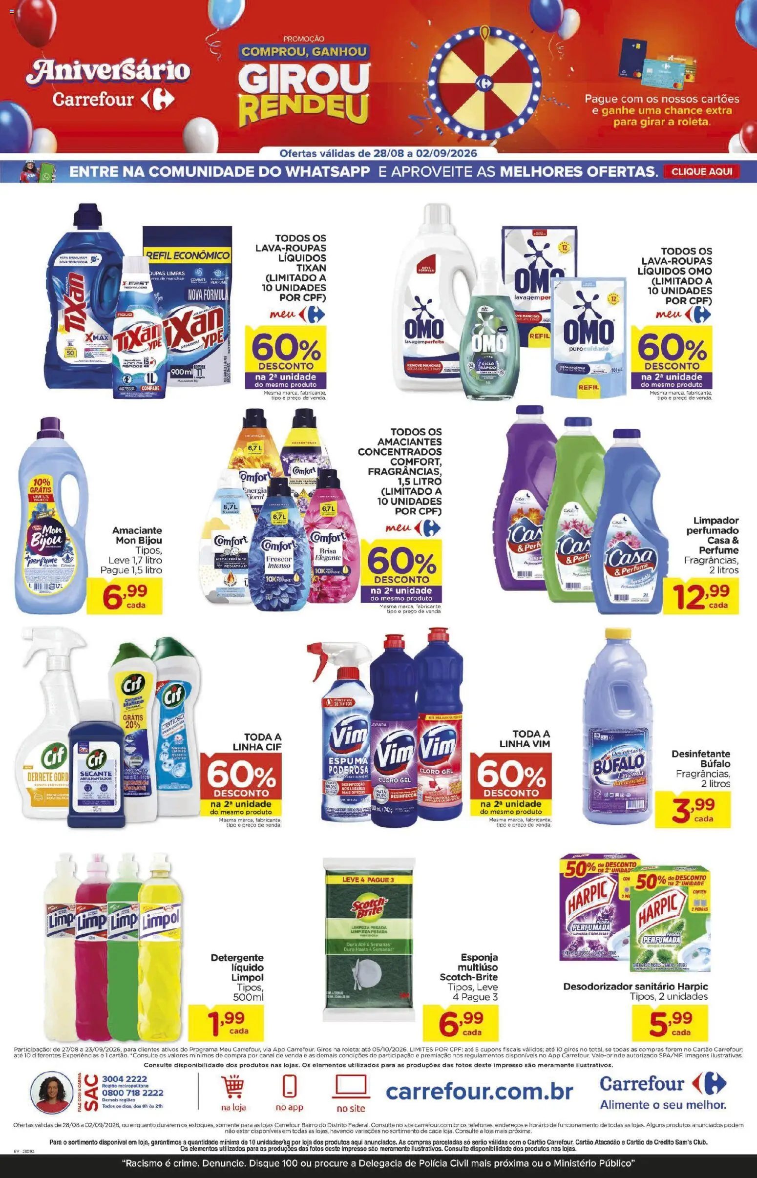 Carrefour Bairro Folheto - válido de 28/08/2026 | Página: 8 | Produtos: Perfume, Cloro, Detergente, Desinfetante