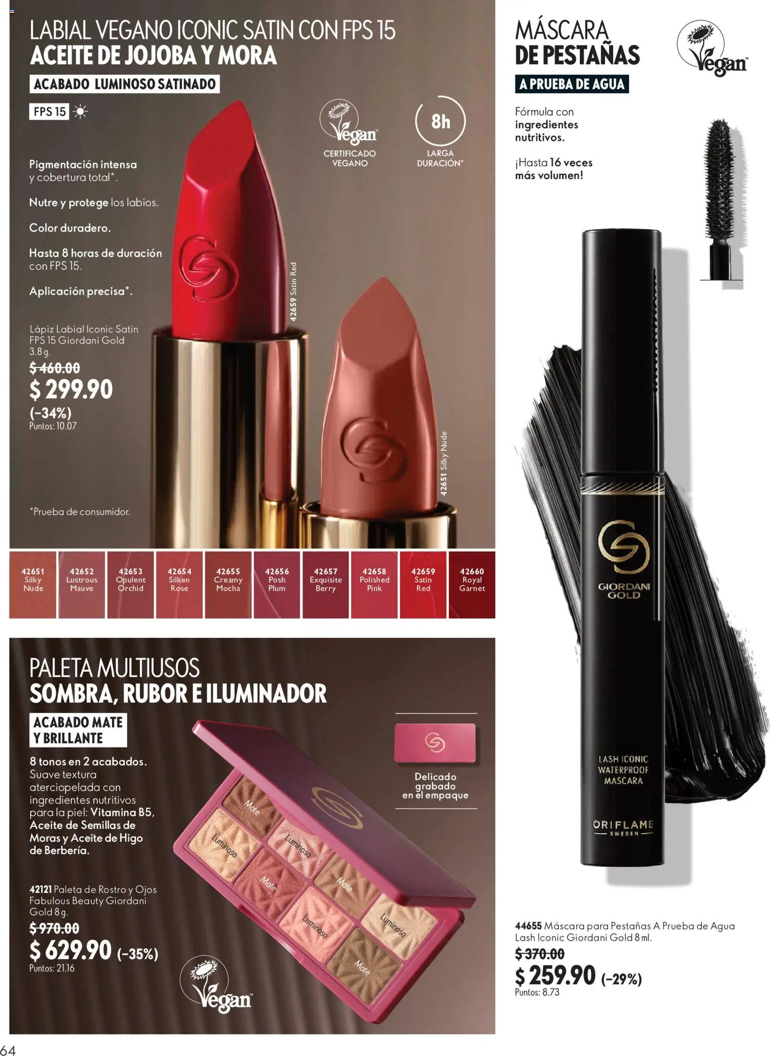 Nuevas ofertas de Oriflame válidas en toda la República Mexicana desde el 22/08/2026. ¡Encuentra las mejores ofertas en Oriflame campaña 12 2026! | Página: 64 | Productos: Paleta, Agua, Neceser, Mate