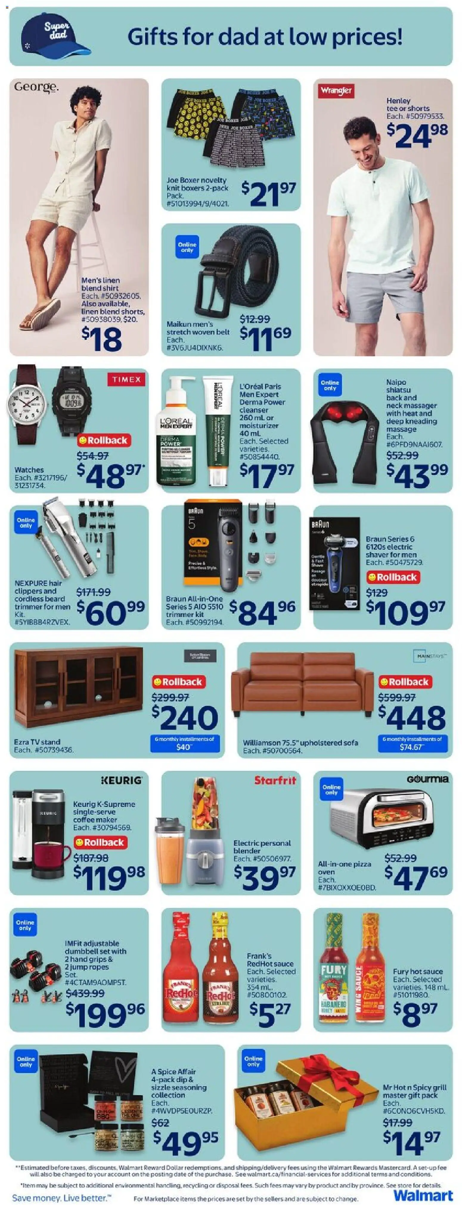 Walmart flyer valid from 11.06.2026 | Page: 12 | Products: Belt, Shaver, Shorts, Pizza