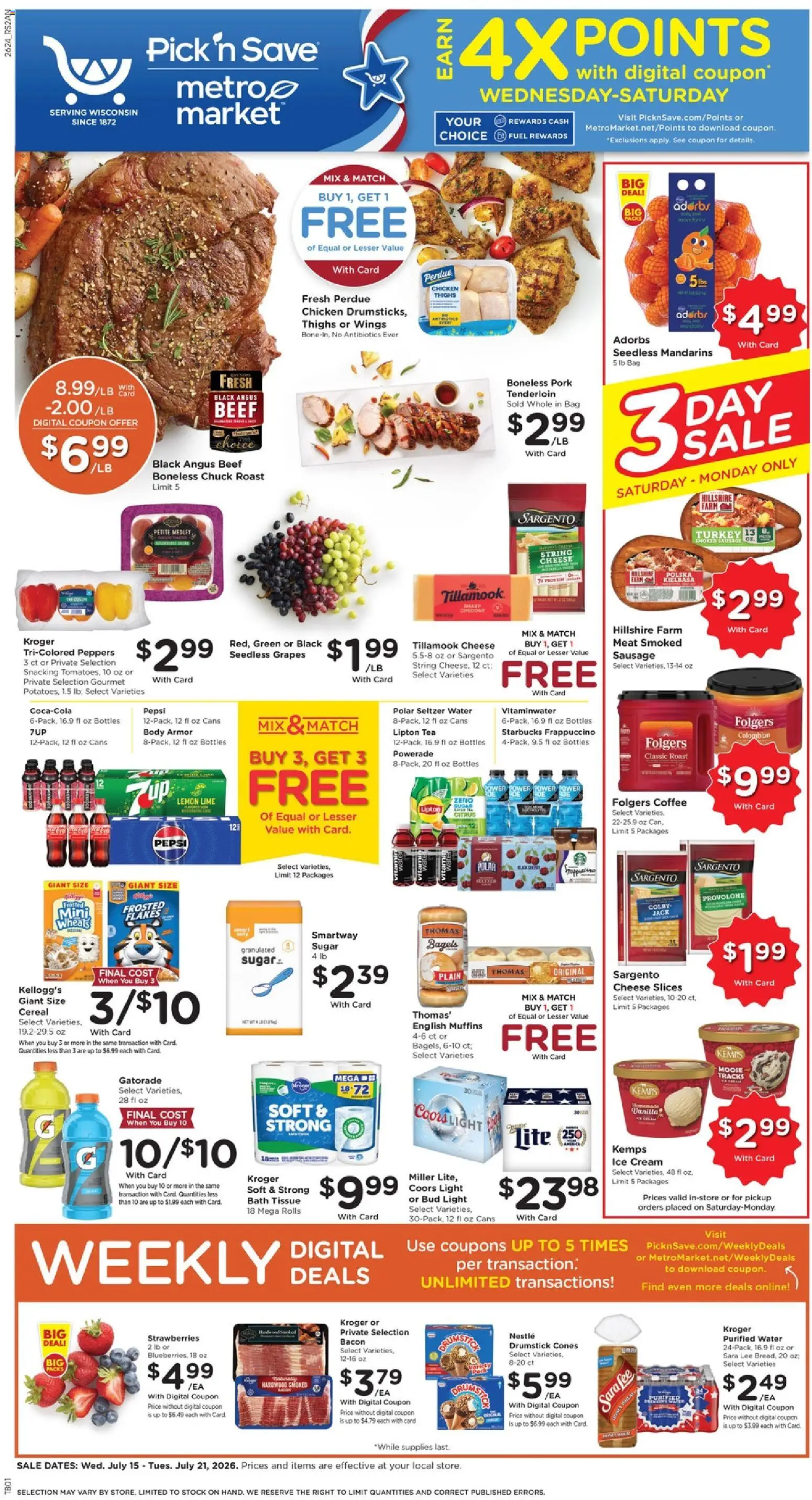 Pick ‘n Save Weekly Ad - valid from 07/15/2026 | Page: 1 | Products: Mandarins, Tea, Cream, Bag