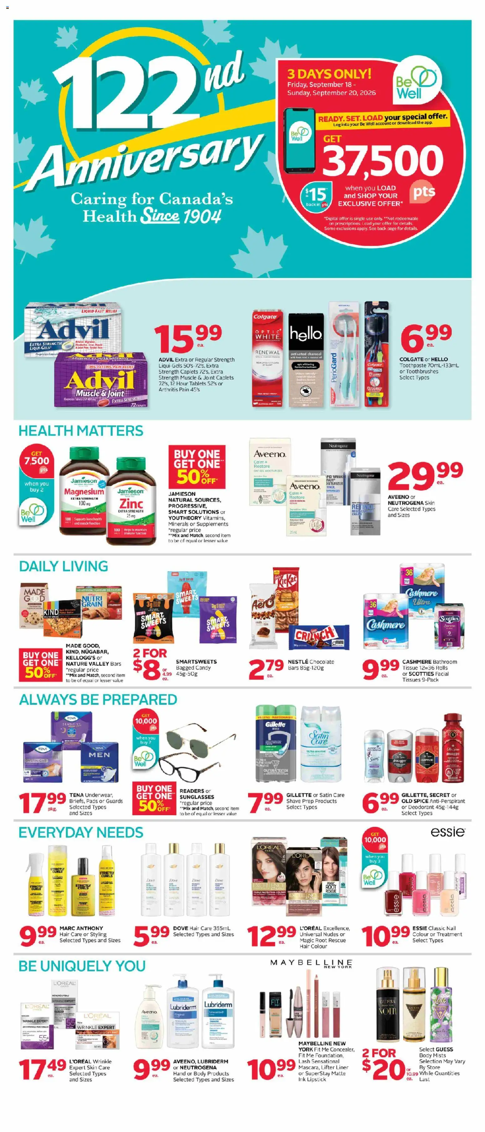 Rexall flyer valid from Sep 18, 2026 | Page: 3 | Products: Deodorant, Tissues, Antiperspirant, Milk