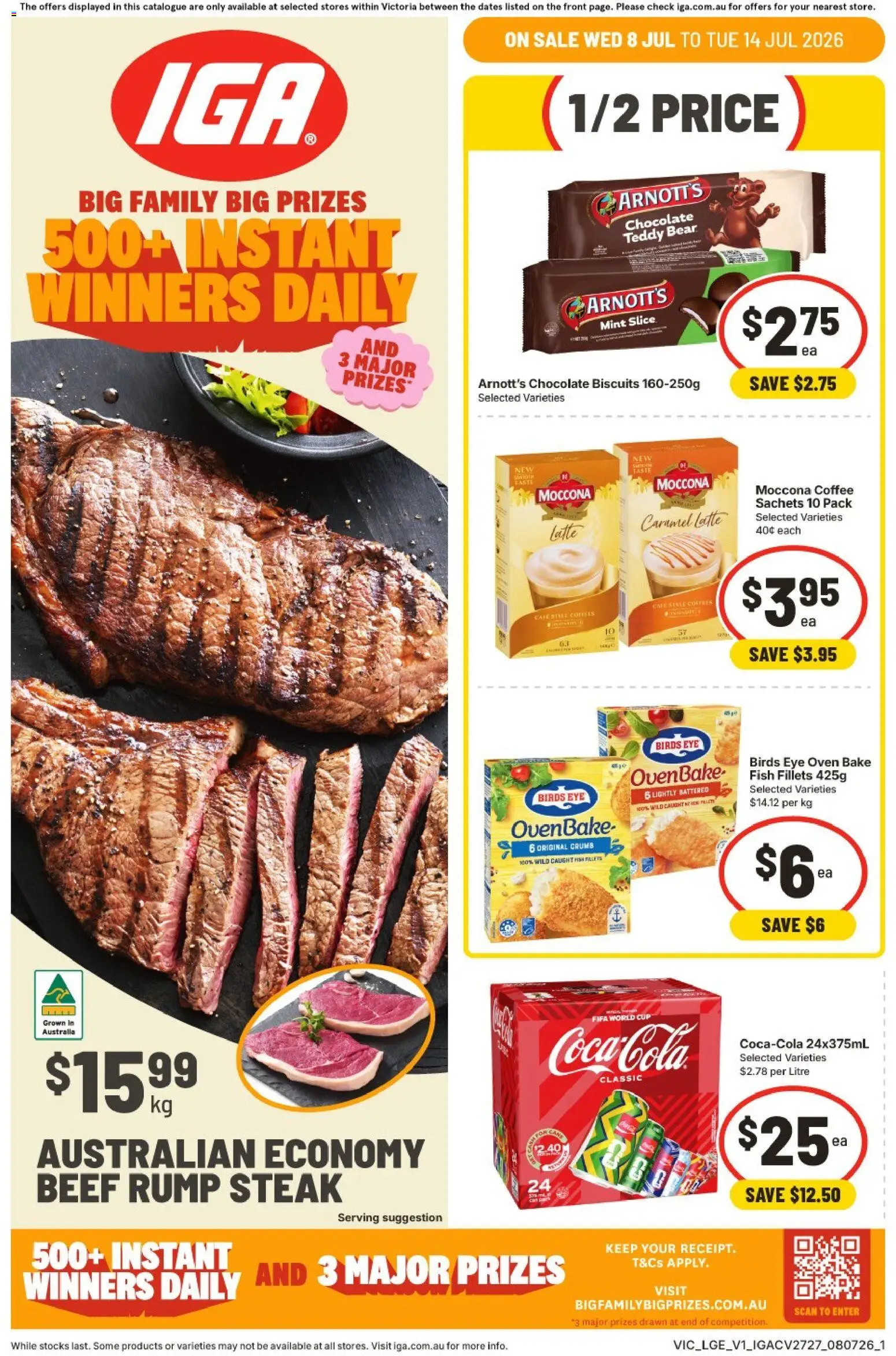 IGA catalogue - valid from 08/07/2026 | Page: 1 | Products: Coffee, Fish, Moccona, Oven