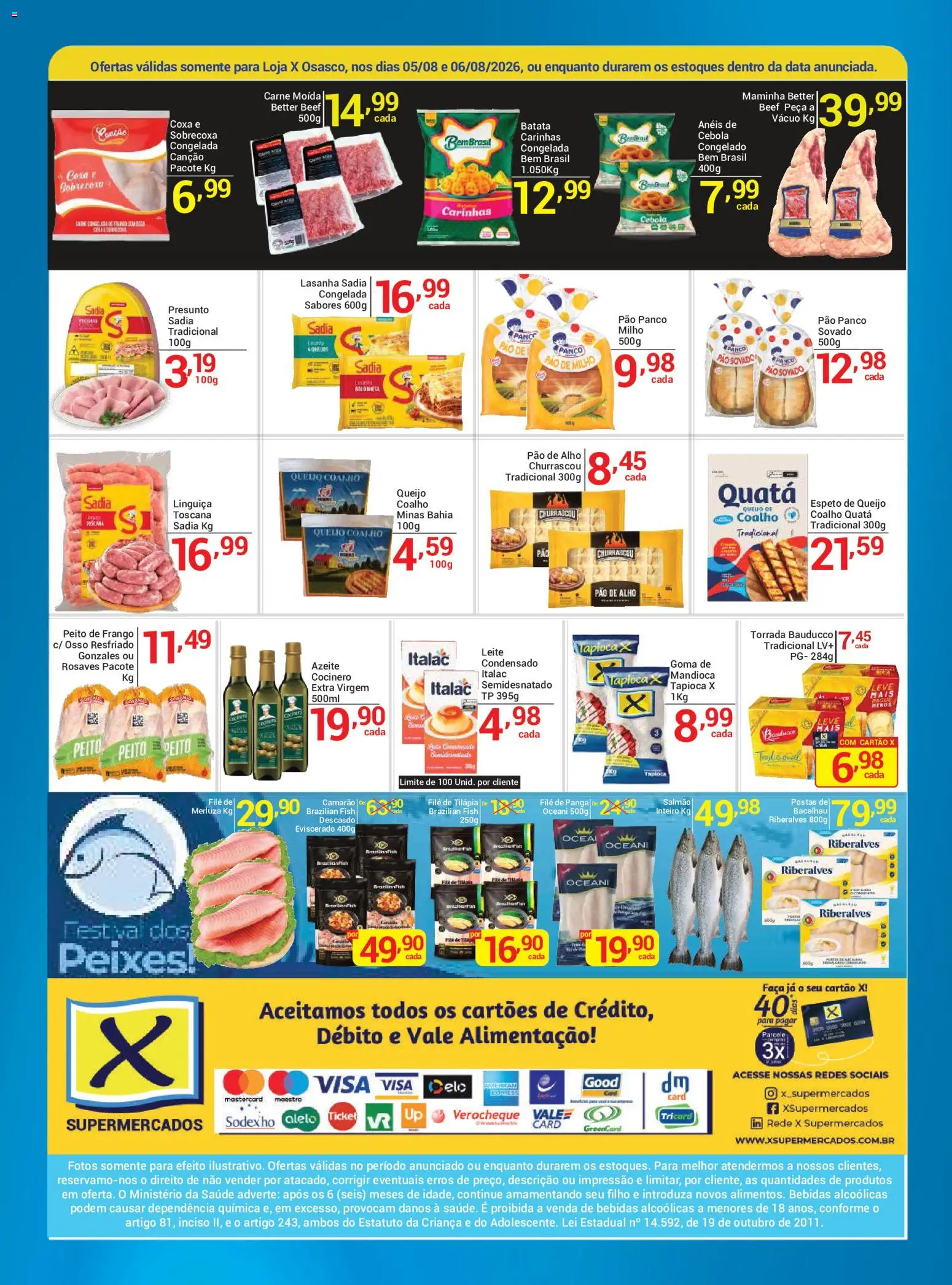 X Supermercados Folheto - válido de 05/08/2026 | Página: 2 | Produtos: Bacalhau, Camarão, Frango, Filé de tilápia