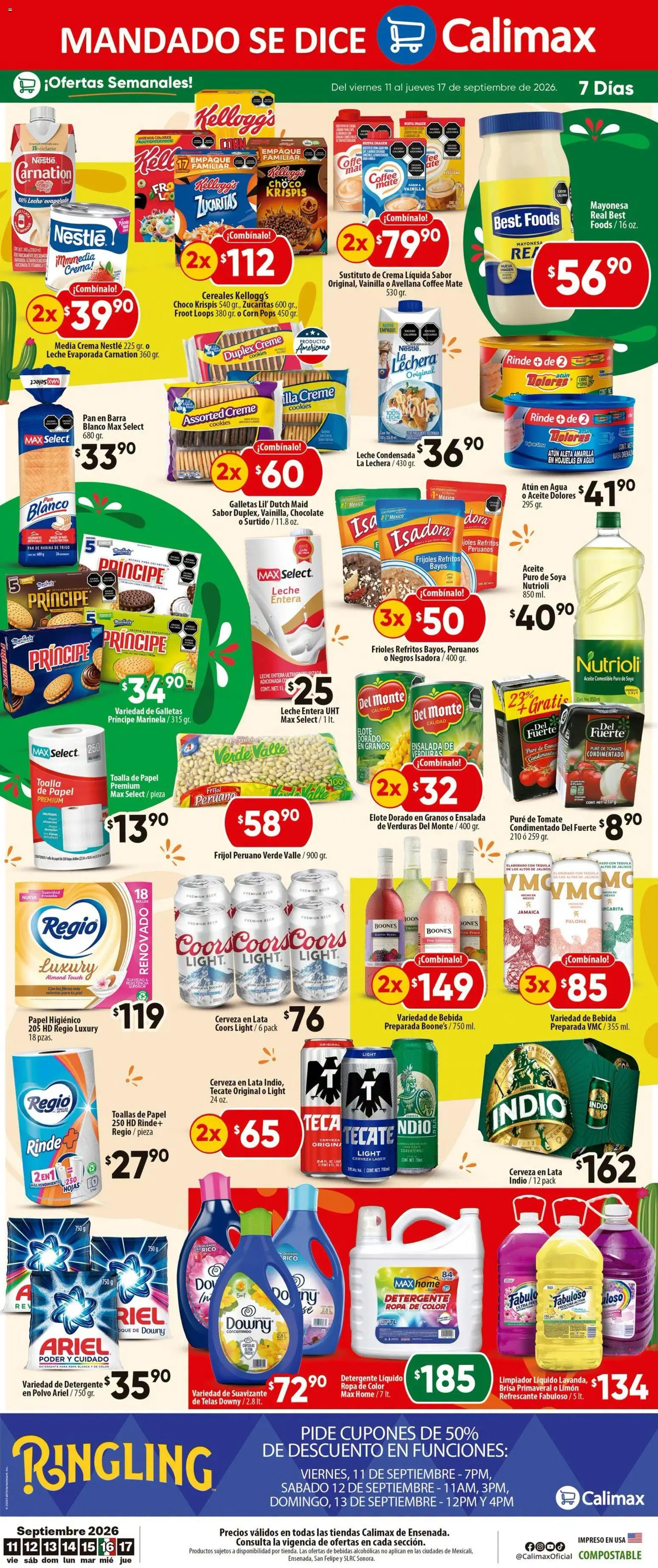 Nuevas ofertas de Calimax válidas en toda la República Mexicana desde el 11/09/2026. ¡Encuentra las mejores ofertas en Calimax folleto Ensenada! | Página: 6 | Productos: Pure de Tomate, Tequila, Bebidas, Ropa