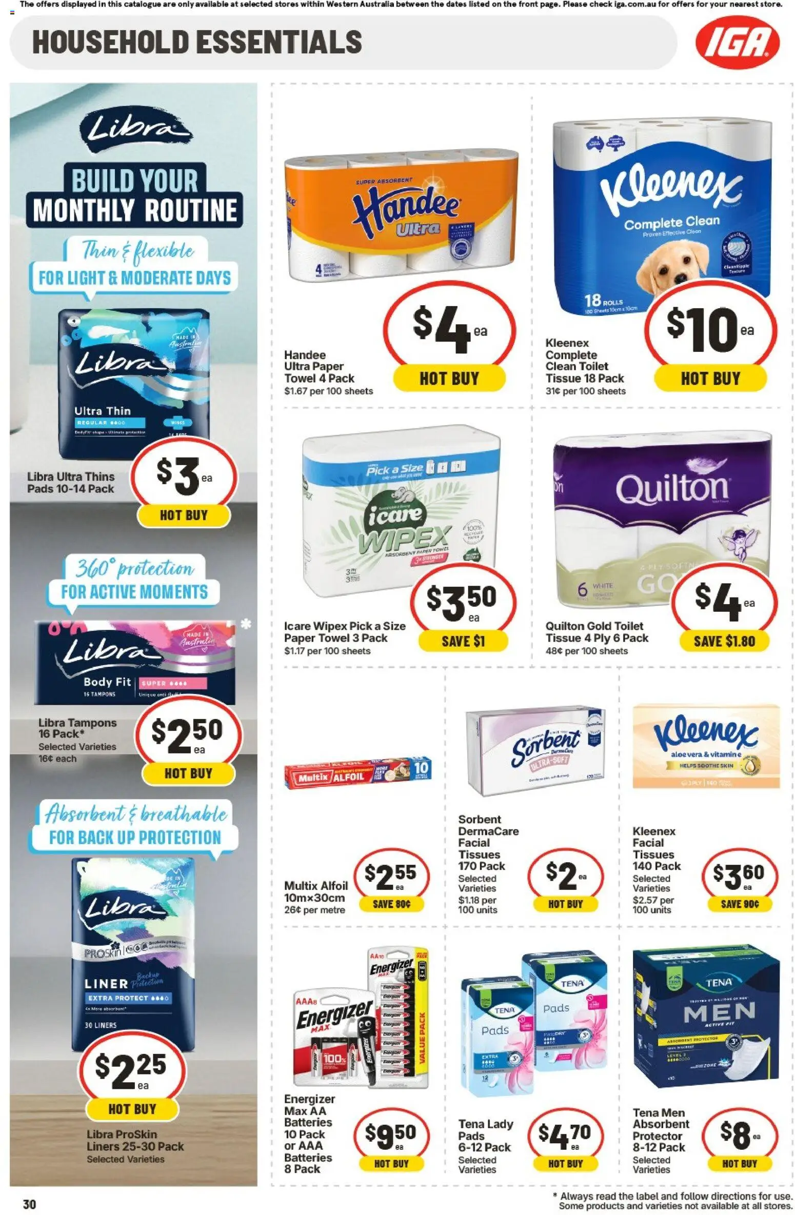 IGA catalogue - valid from 26/08/2026 | Page: 30 | Products: Toilet, Household, Tampons, Tissues