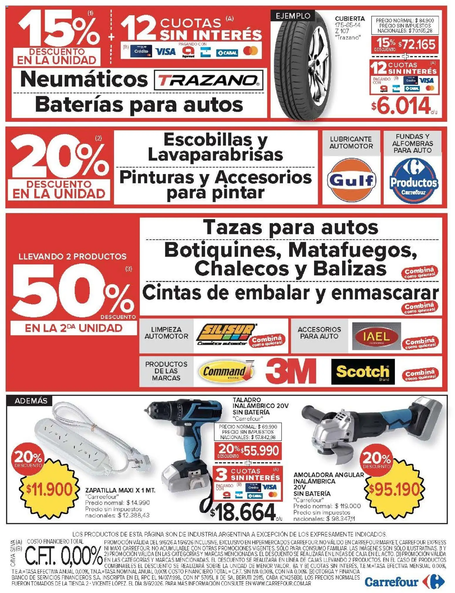 Carrefour ofertas │ válido desde el 09.06.2026 | Página: 28 | Productos: Neumáticos, Sobre, Caja, Taladro