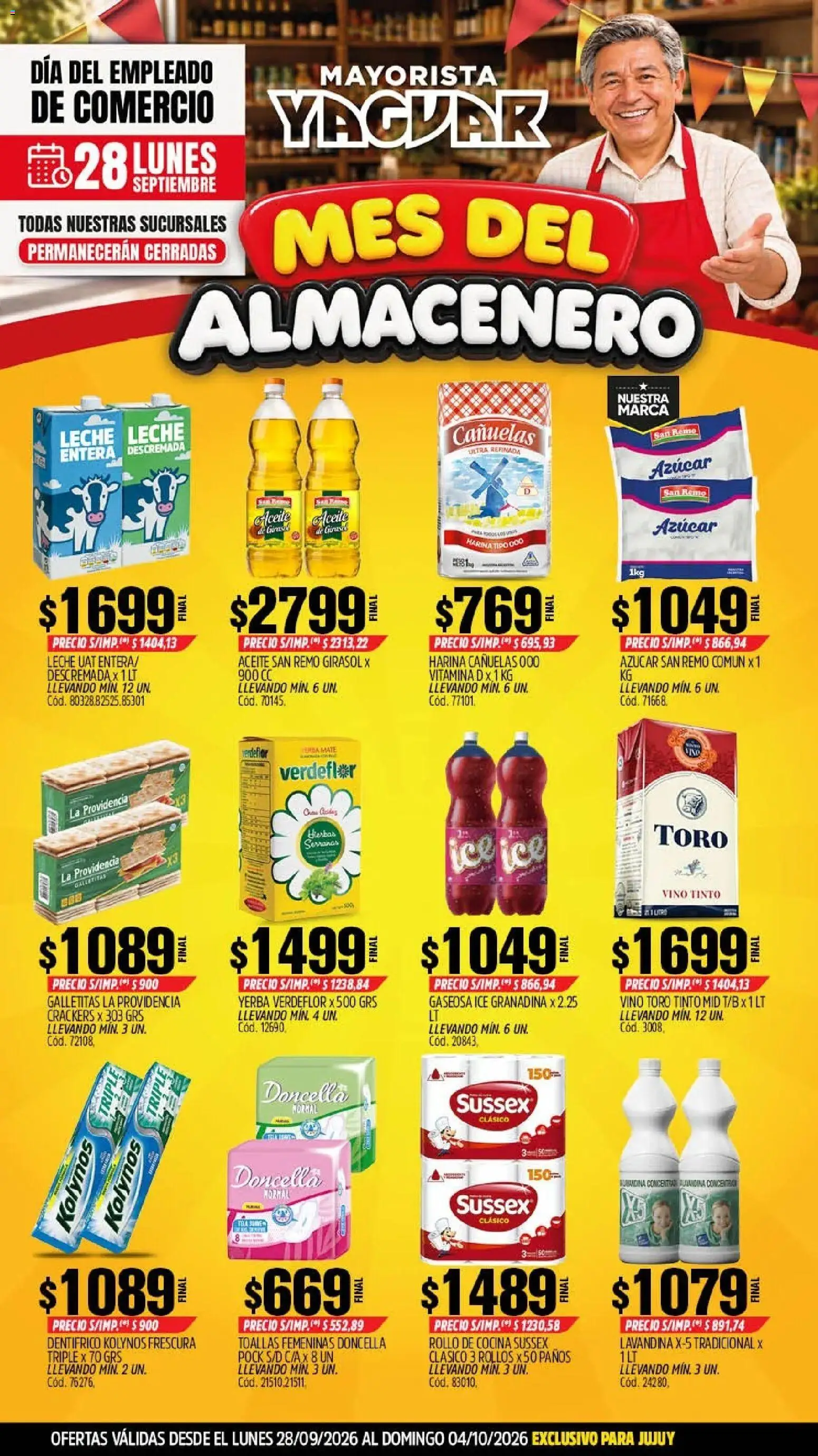Yaguar - Oferta Semanal Jujuy │ válido desde el 28/09/2026 | Página: 1 | Productos: Lavandina, Harina, Yerba, Aceite
