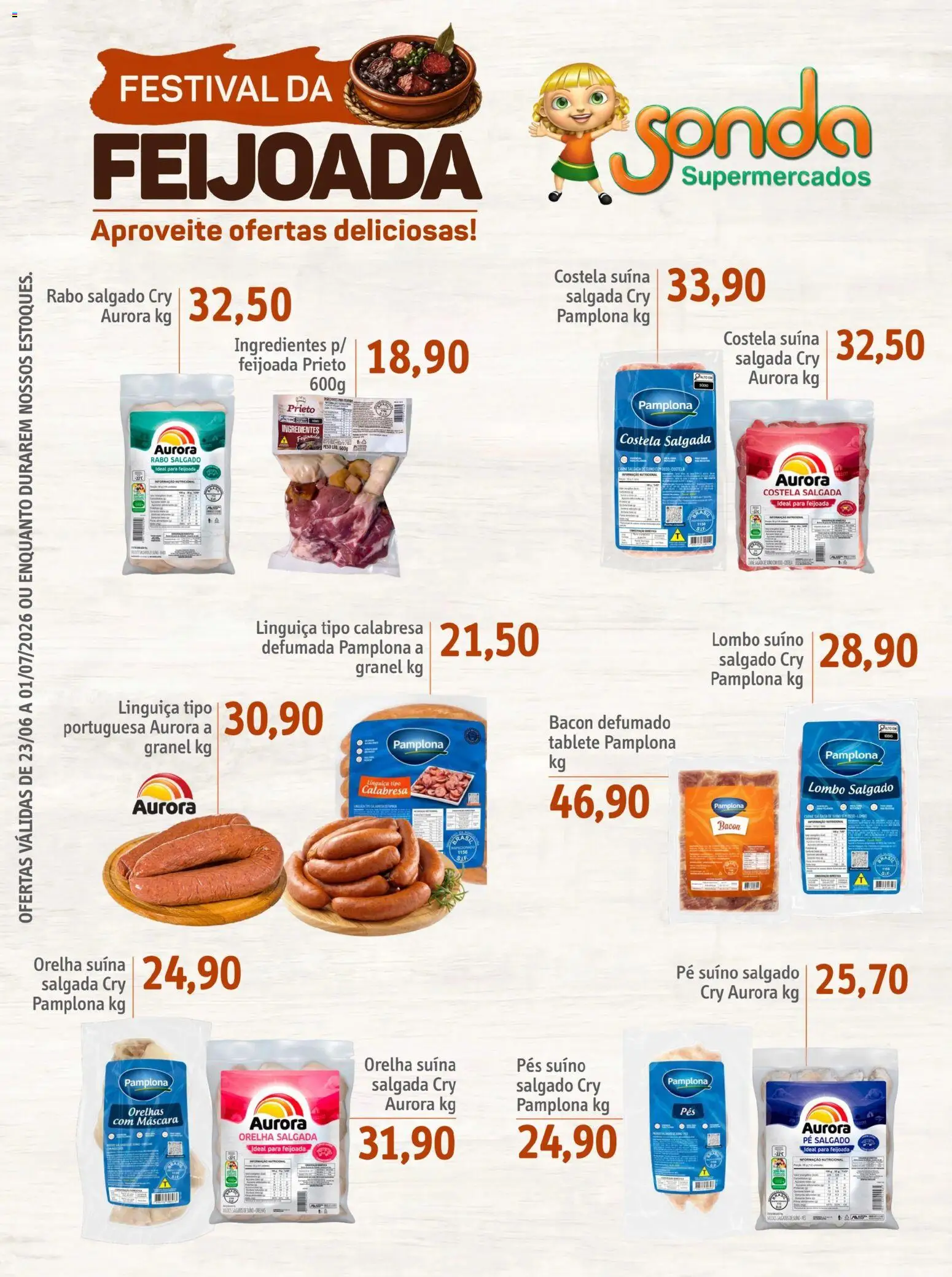 Sonda Folheto - válido de 23/06/2026 | Página: 1 | Produtos: Linguiça, Lombo, Carne