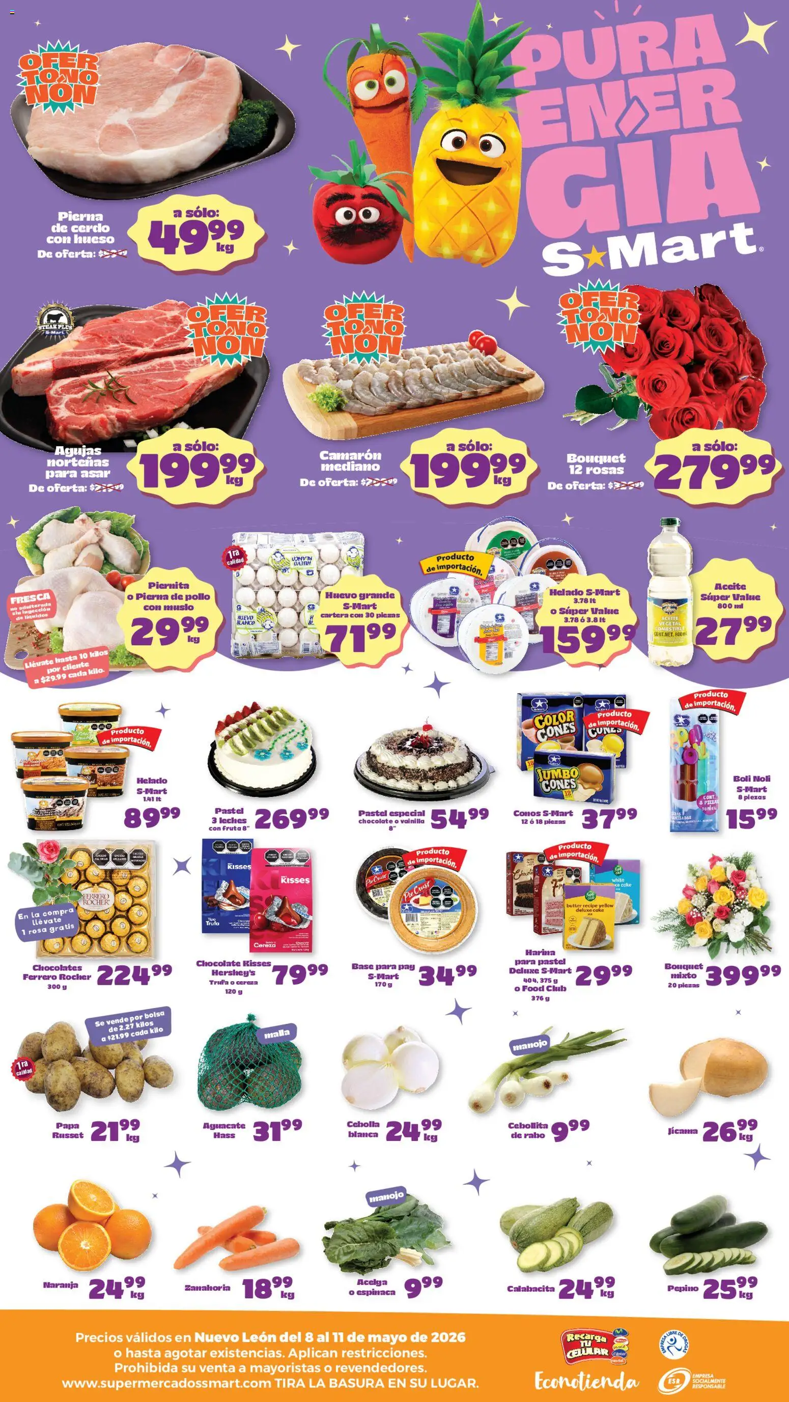 Nuevas ofertas de S-Mart válidas en toda la República Mexicana desde el 08.05.2026. ¡Encuentra las mejores ofertas en S-Mart folleto Monterrey! | Página: 2 | Productos: Pastel, Chocolate, Malla, Zanahoria