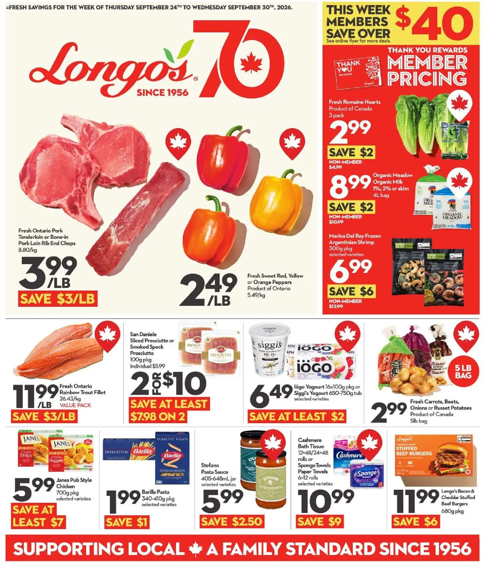 Longo's flyer valid from Sep 24, 2026 | Page: 1 | Products: Fillet, Bacon, Milk, Pork