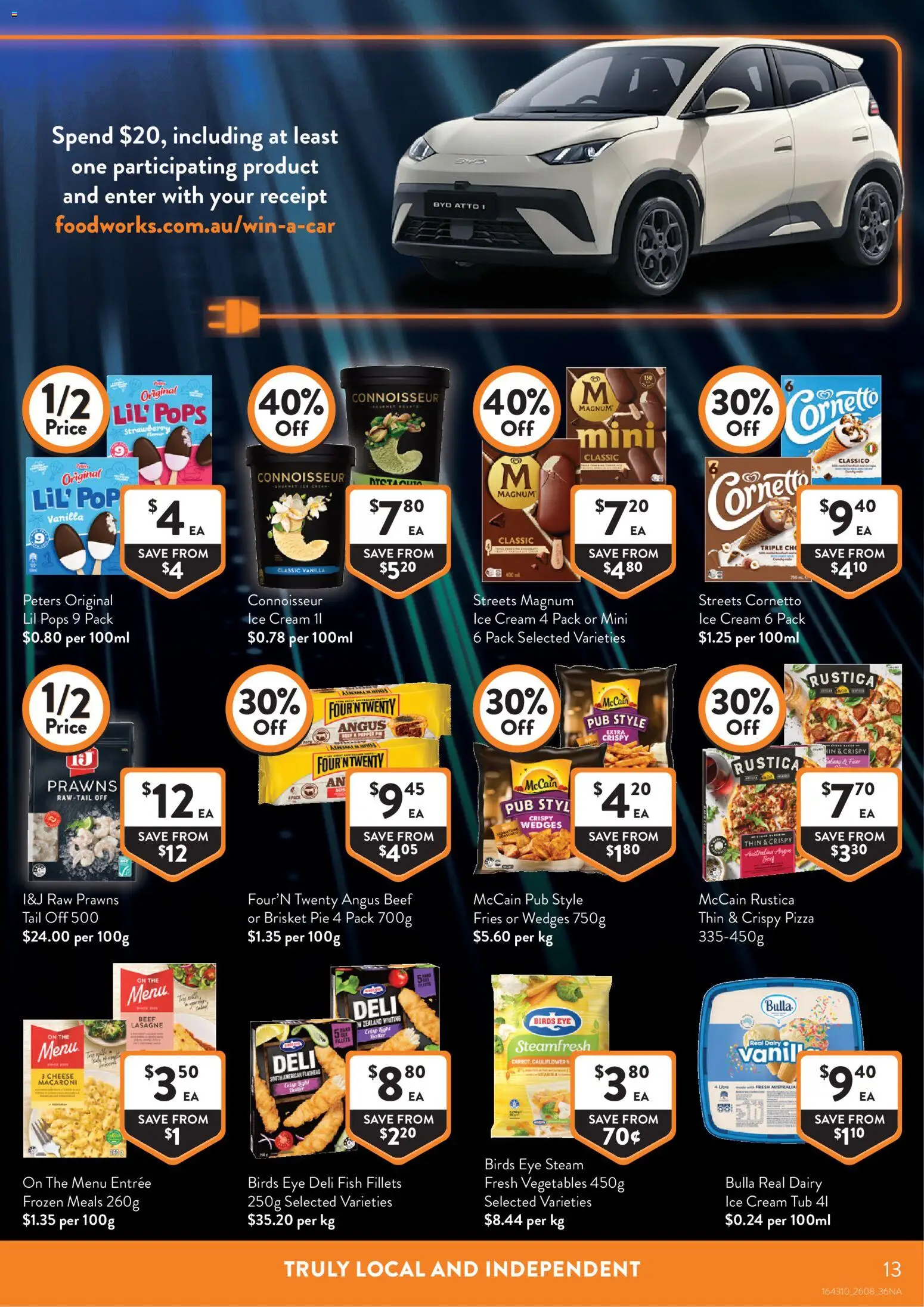 Foodworks catalogue - valid from 26/08/2026 | Page: 13 | Products: Dairy, Prawns, Ice, Magnum