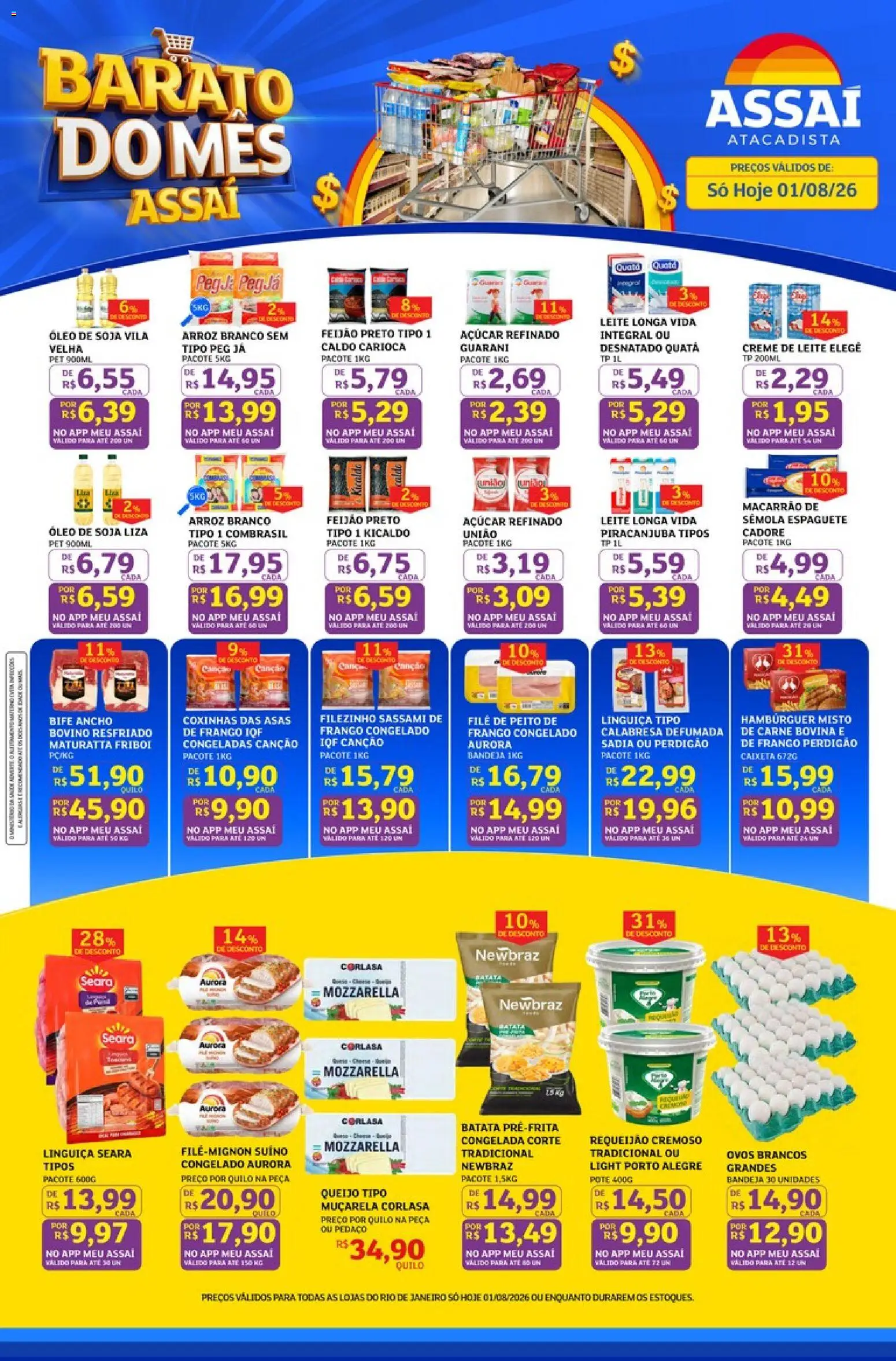Assaí Atacadista Folheto - válido de 01/08/2026 | Página: 1 | Produtos: Espaguete, Macarrão, Batata, Requeijão