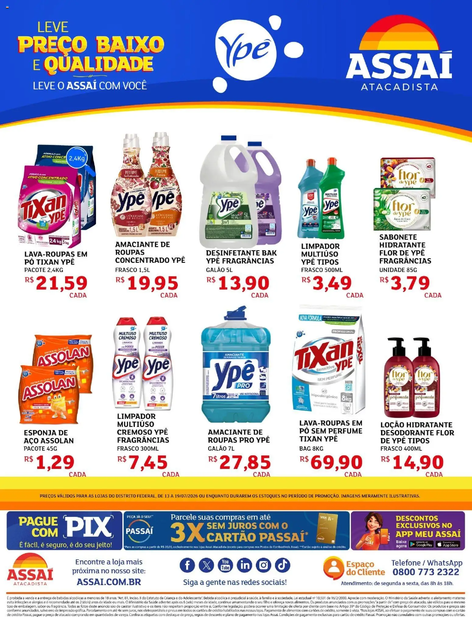 Assaí Atacadista Folheto - válido de 13/07/2026 | Página: 1 | Produtos: Pneus, Telefone, Amaciante, Desinfetante
