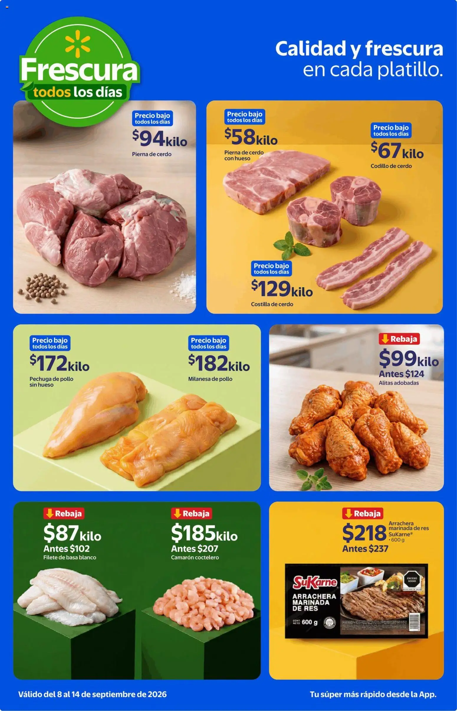 Nuevas ofertas de Walmart Express válidas en toda la República Mexicana desde el 08/09/2026. ¡Encuentra las mejores ofertas en Walmart Express folleto Calidad y frescura a precios bajos! | Página: 3 | Productos: Pollo, Filete, Cerdo, Res