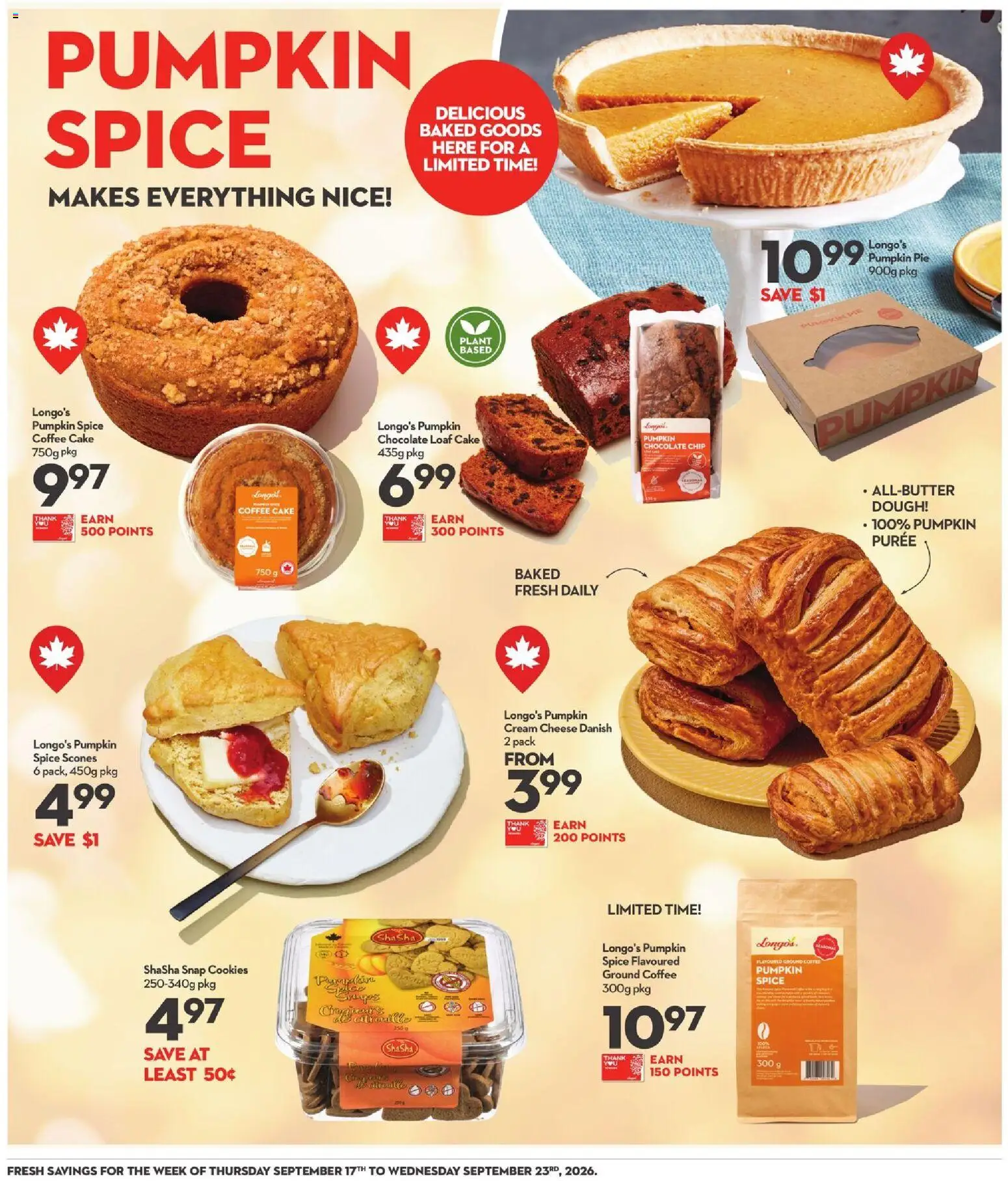 Longo's flyer valid from Sep 17, 2026 | Page: 10 | Products: Dough, Cheese, Coffee, Ground coffee