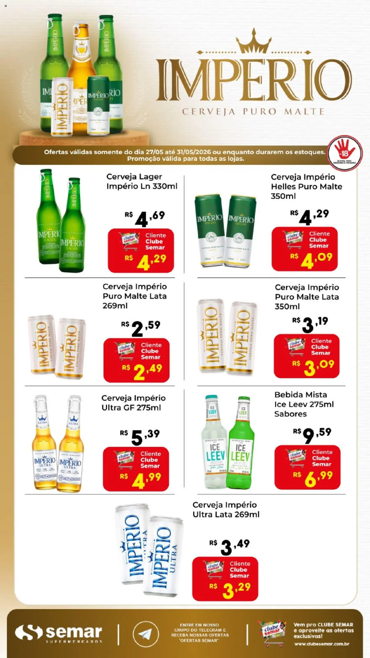 Semar Supermercado Folheto - válido de 27.05.2026 | Página: 1 | Produtos: Ice Leev, Cerveja, Bebida