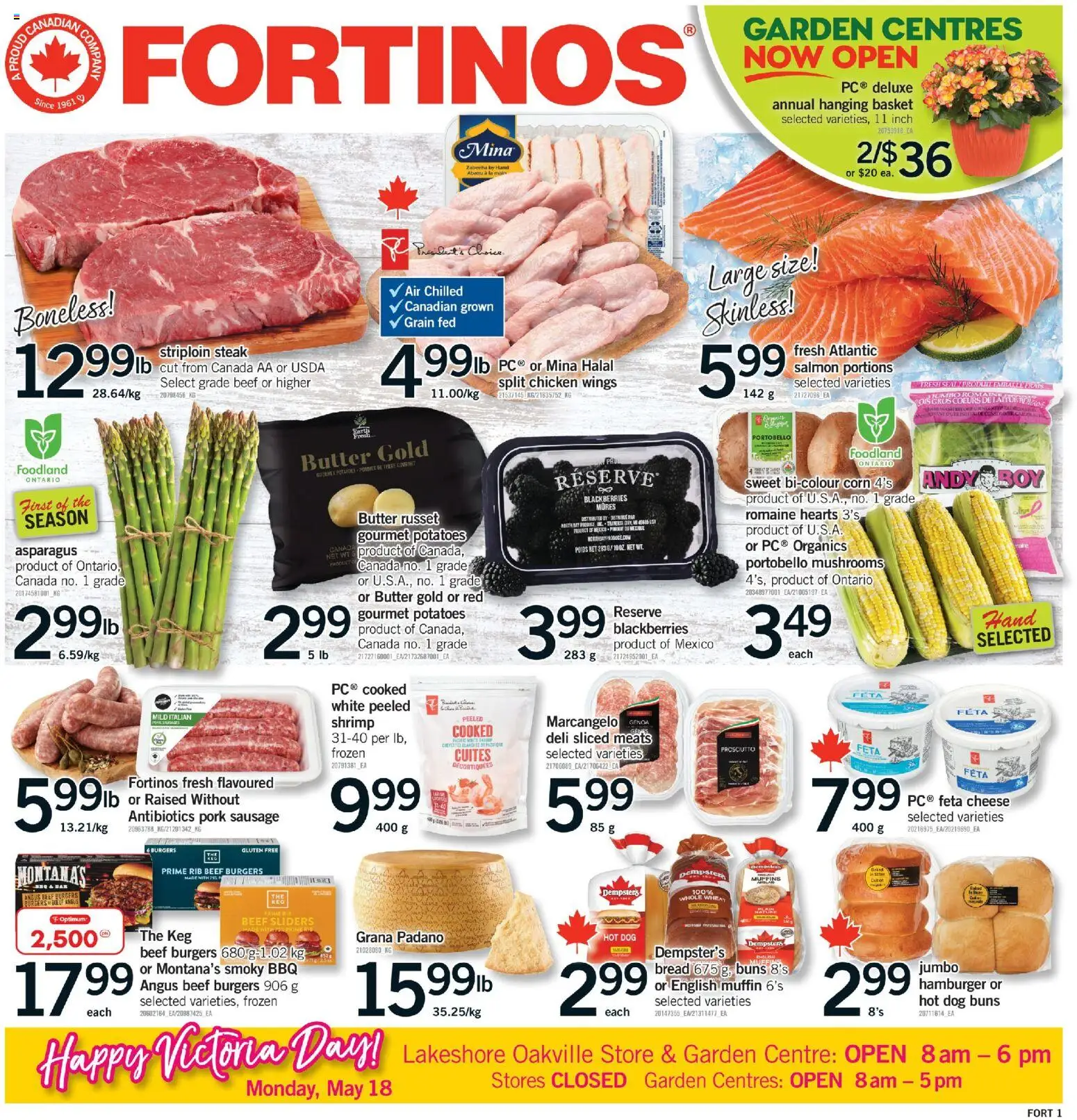 Fortinos flyer valid from 14.05.2026 | Page: 1 | Products: Beef, Butter, Bread, Pork
