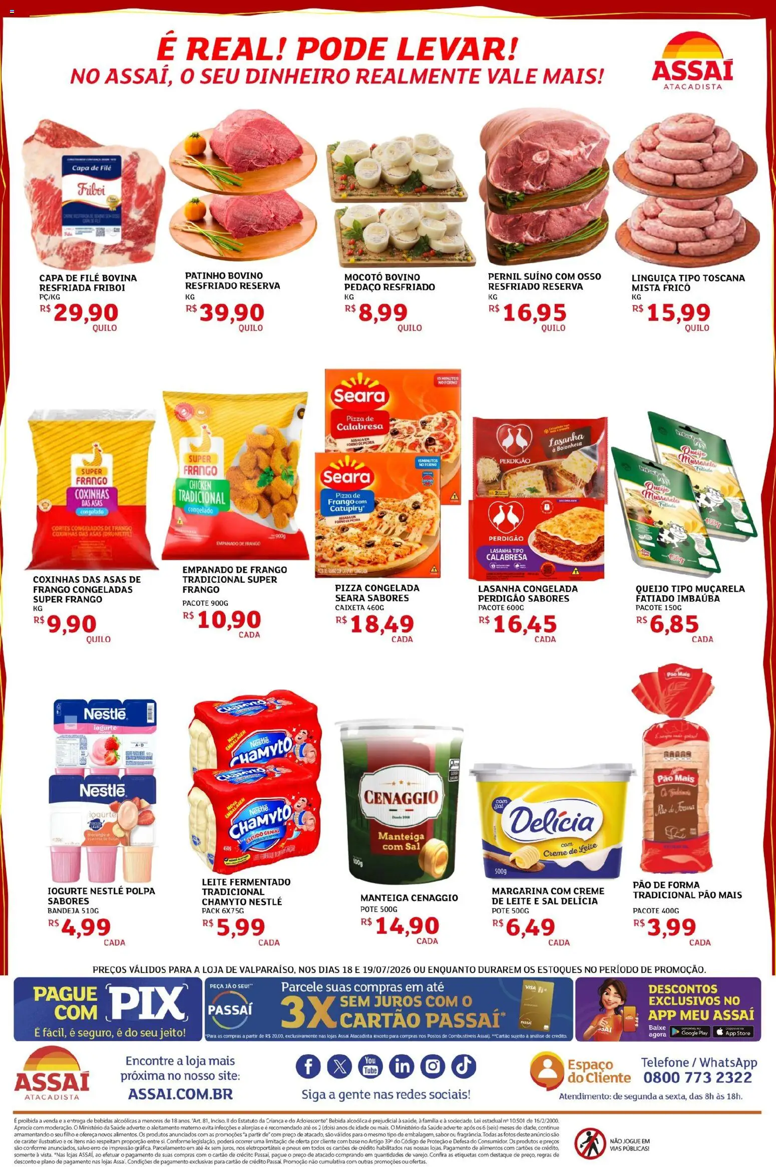 Assaí Atacadista Folheto - válido de 18/07/2026 | Página: 4 | Produtos: Forno, Queijo, Pizza, Pão de forma