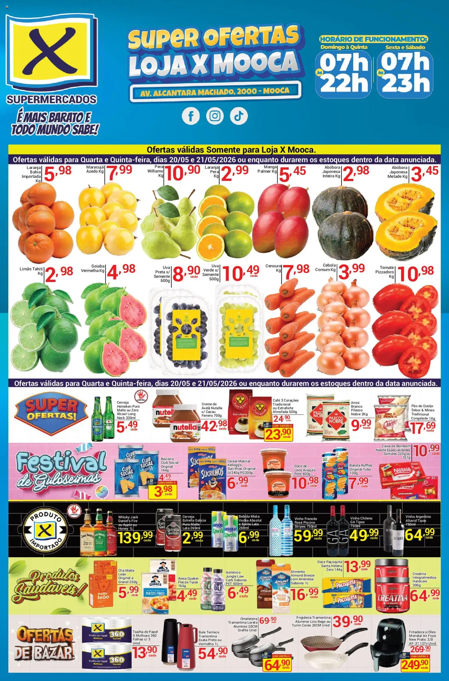 X Supermercados Folheto - válido de 20.05.2026 | Página: 1 | Produtos: Creatina, Whisky, Creme, Aveia