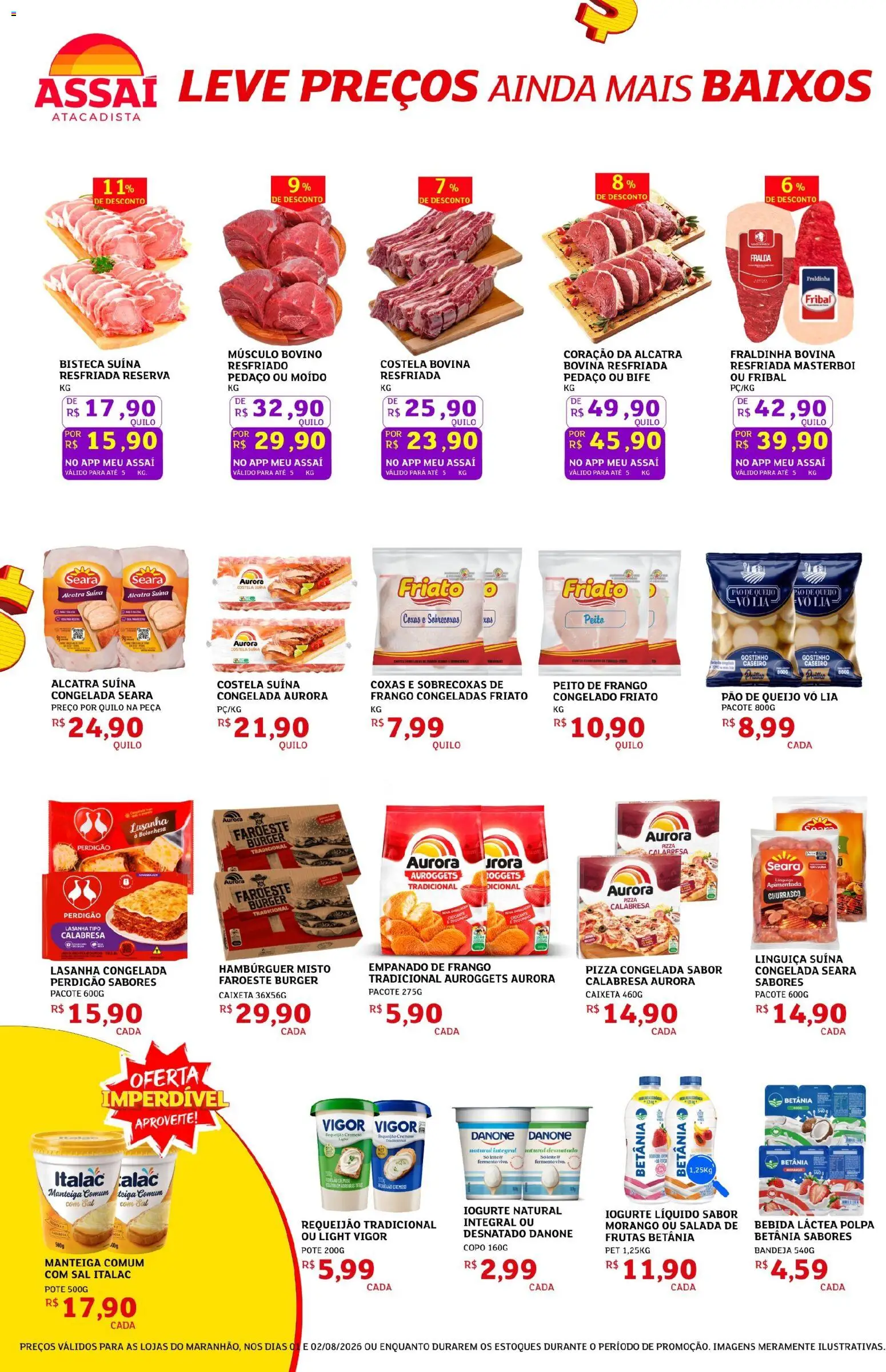 Assaí Atacadista Folheto - válido de 01/08/2026 | Página: 2 | Produtos: Queijo, Friato, Requeijão, Peito de frango
