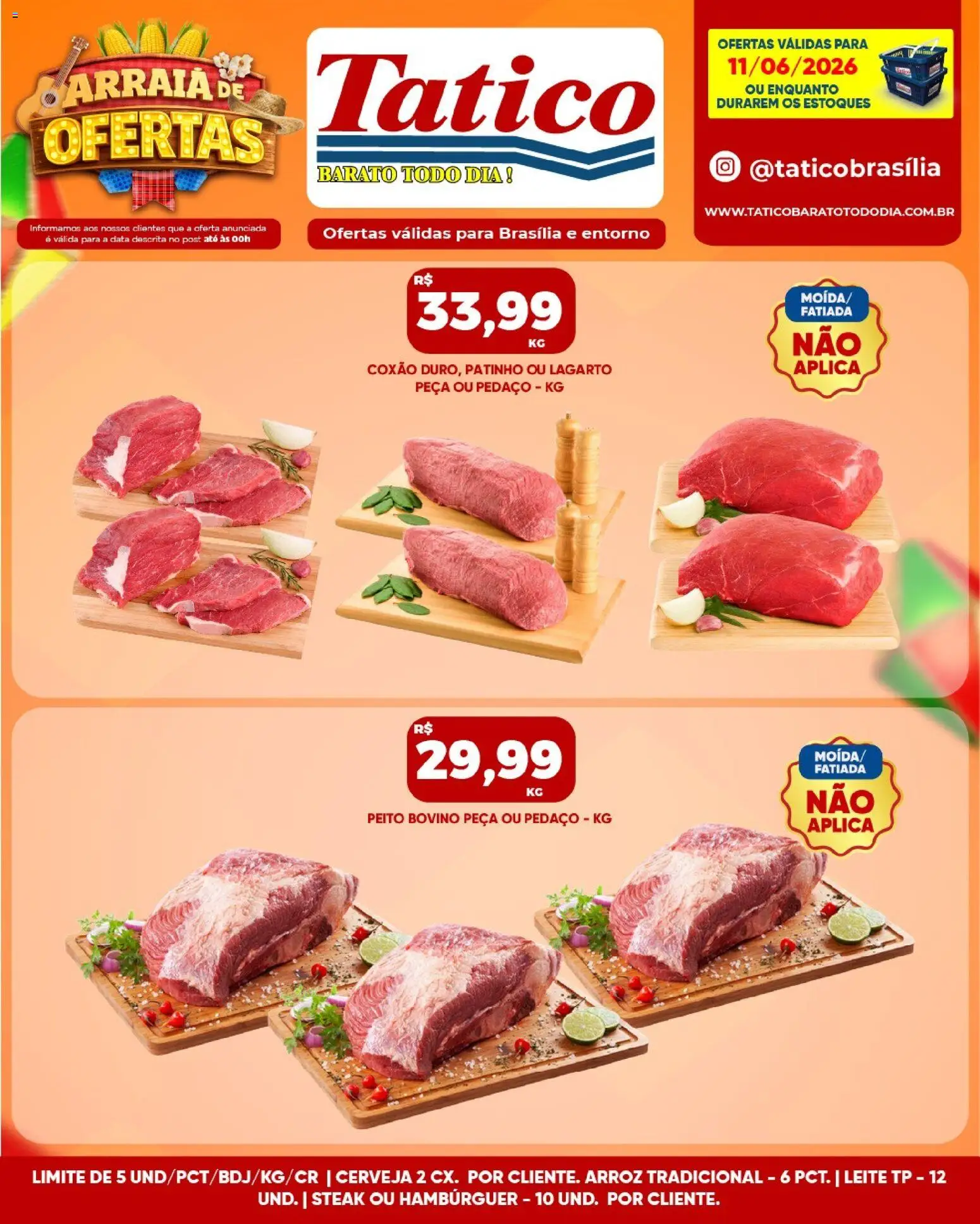 Tatico Folheto - válido de 11.06.2026 | Página: 13 | Produtos: Leite, Cerveja, Arroz, Hambúrguer