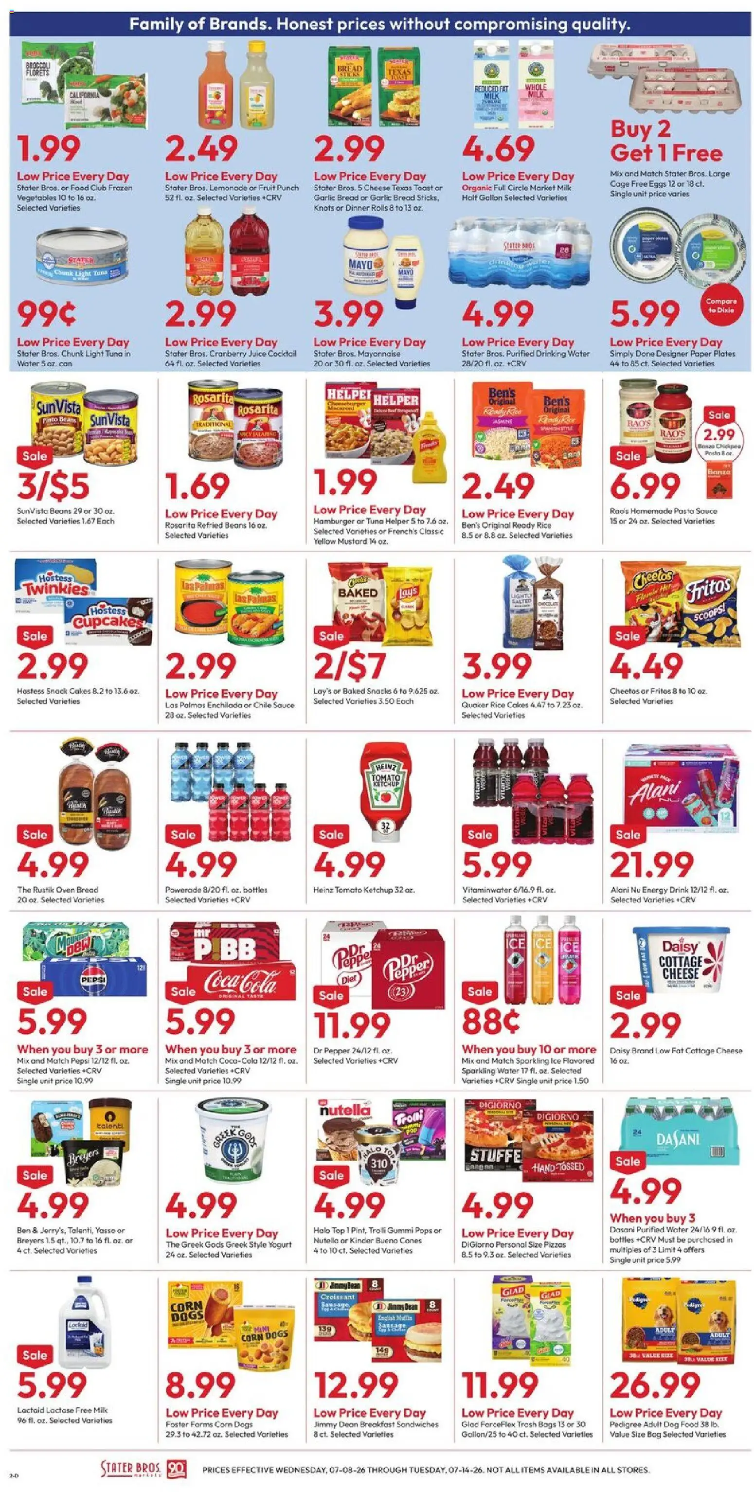 Stater Bros Weekly Ad - valid from 07/08/2026 | Page: 2 | Products: Dog Food, Milk, Juice, Rice
