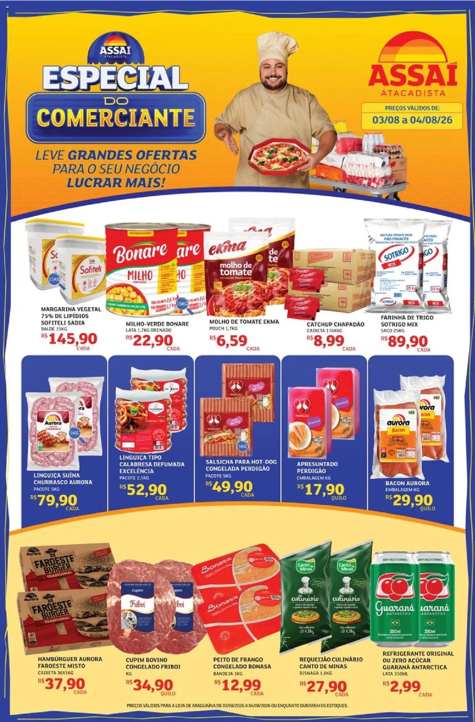 Assaí Atacadista Folheto - válido de 03/08/2026 | Página: 1 | Produtos: Molho de tomate, Pão, Hambúrguer, Peito de frango