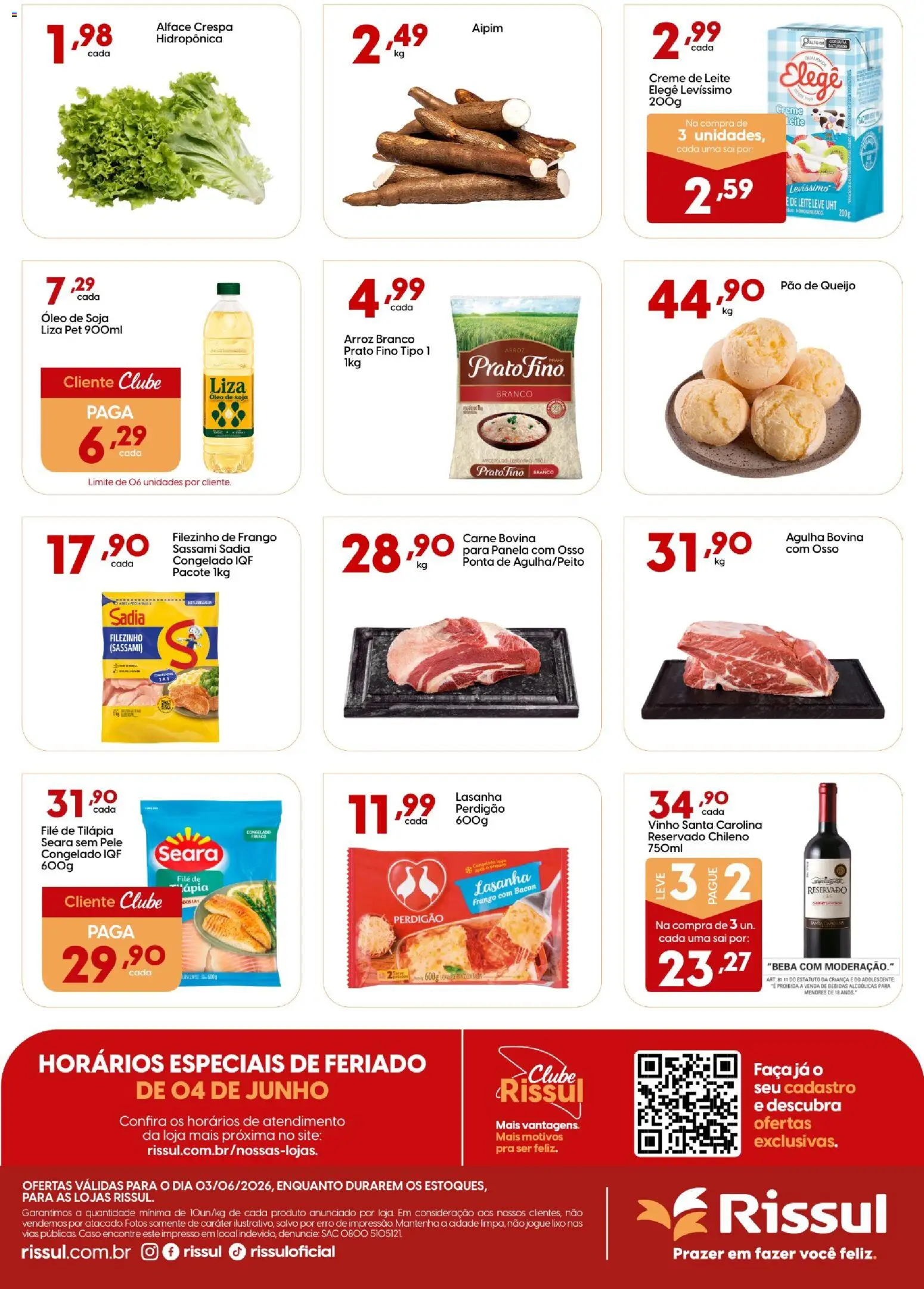 Rissul Folheto - válido de 03.06.2026 | Página: 2 | Produtos: Aipim, Panela, Carne, Soja