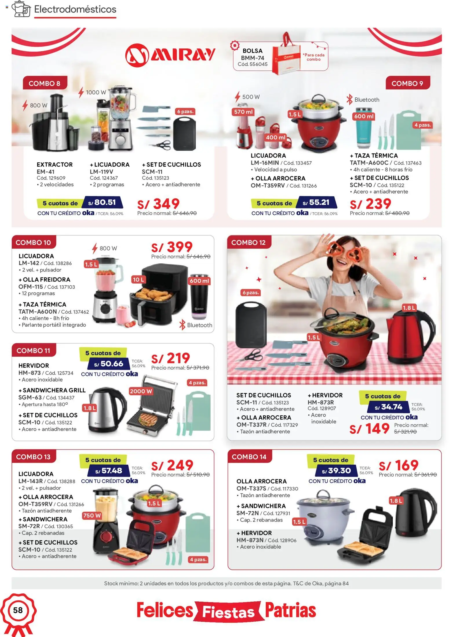 Catálogo Hiraoka válido desde 11/07/2026 | Página: 58 | Productos: Bolsa, Hervidor, Sandwichera, Licuadora