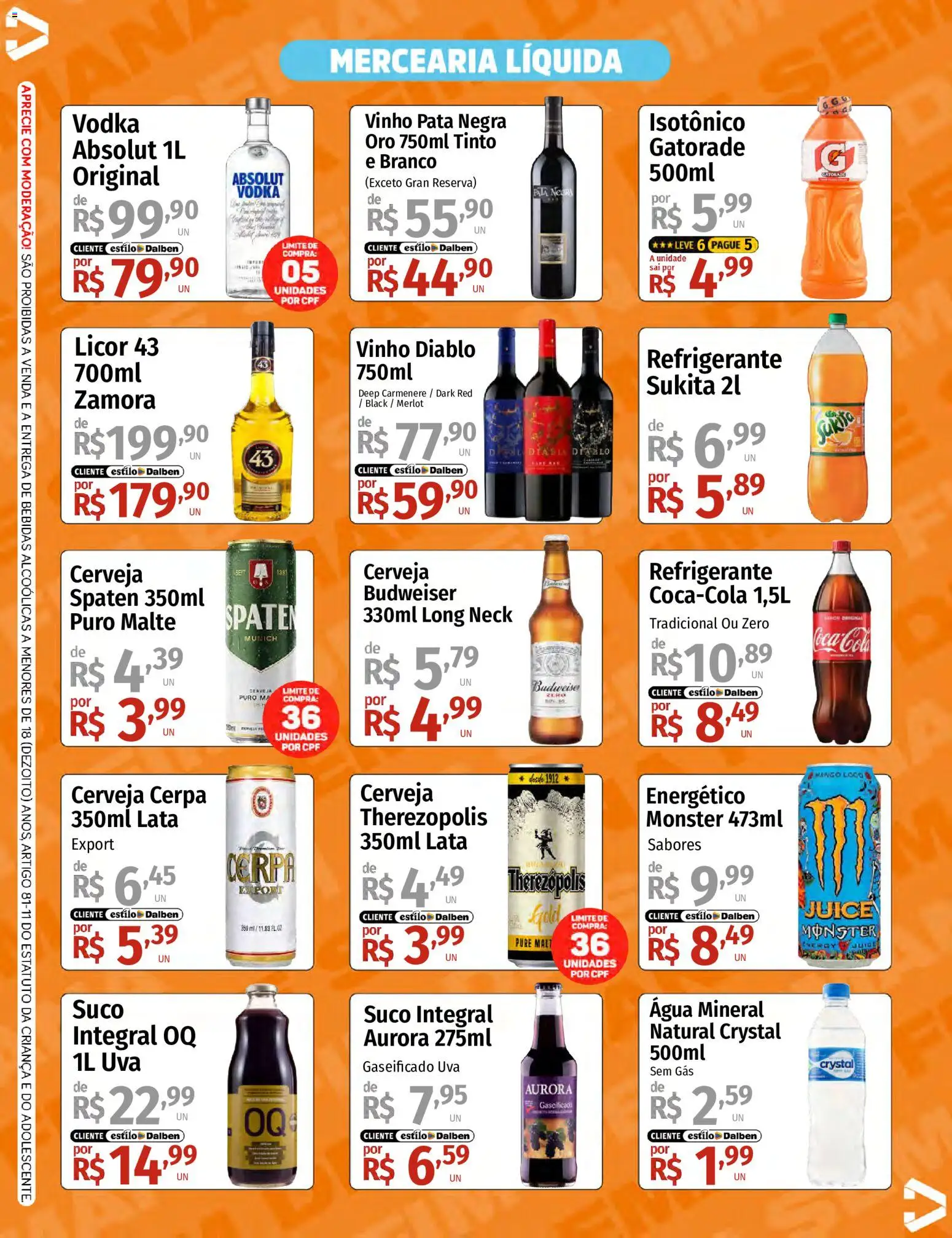 Supermercado Dalben Folheto - válido de 22.05.2026 | Página: 3 | Produtos: Licor, Vinho, Água mineral, Monster