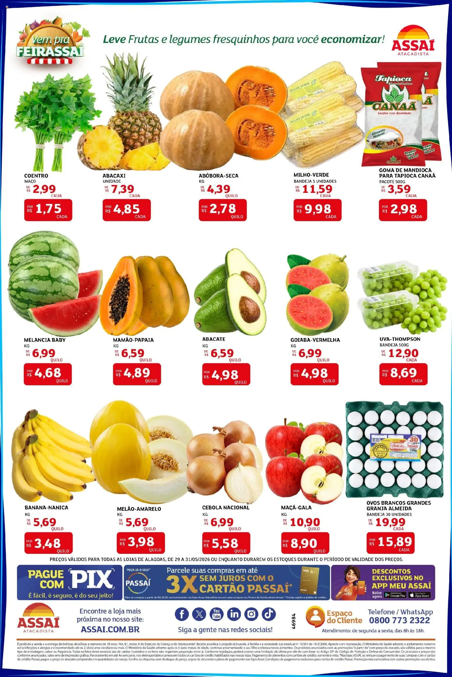 Assaí Atacadista Folheto - válido de 29.05.2026 | Página: 3 | Produtos: Melancia, Cebola, Milho verde, Bandeja