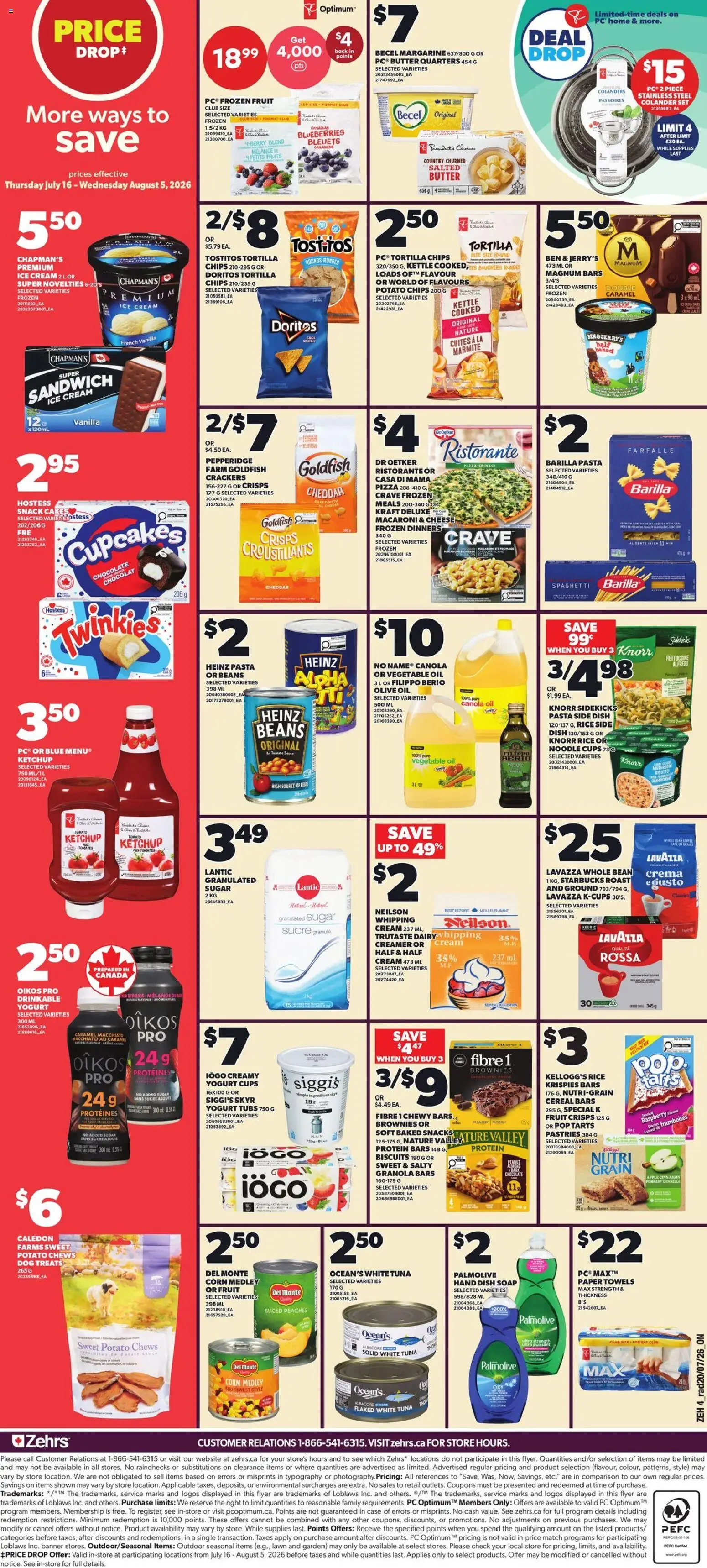 Zehrs flyer valid from Jul 23, 2026 | Page: 2 | Products: Pasta, Cream, Frozen fruit, Tuna