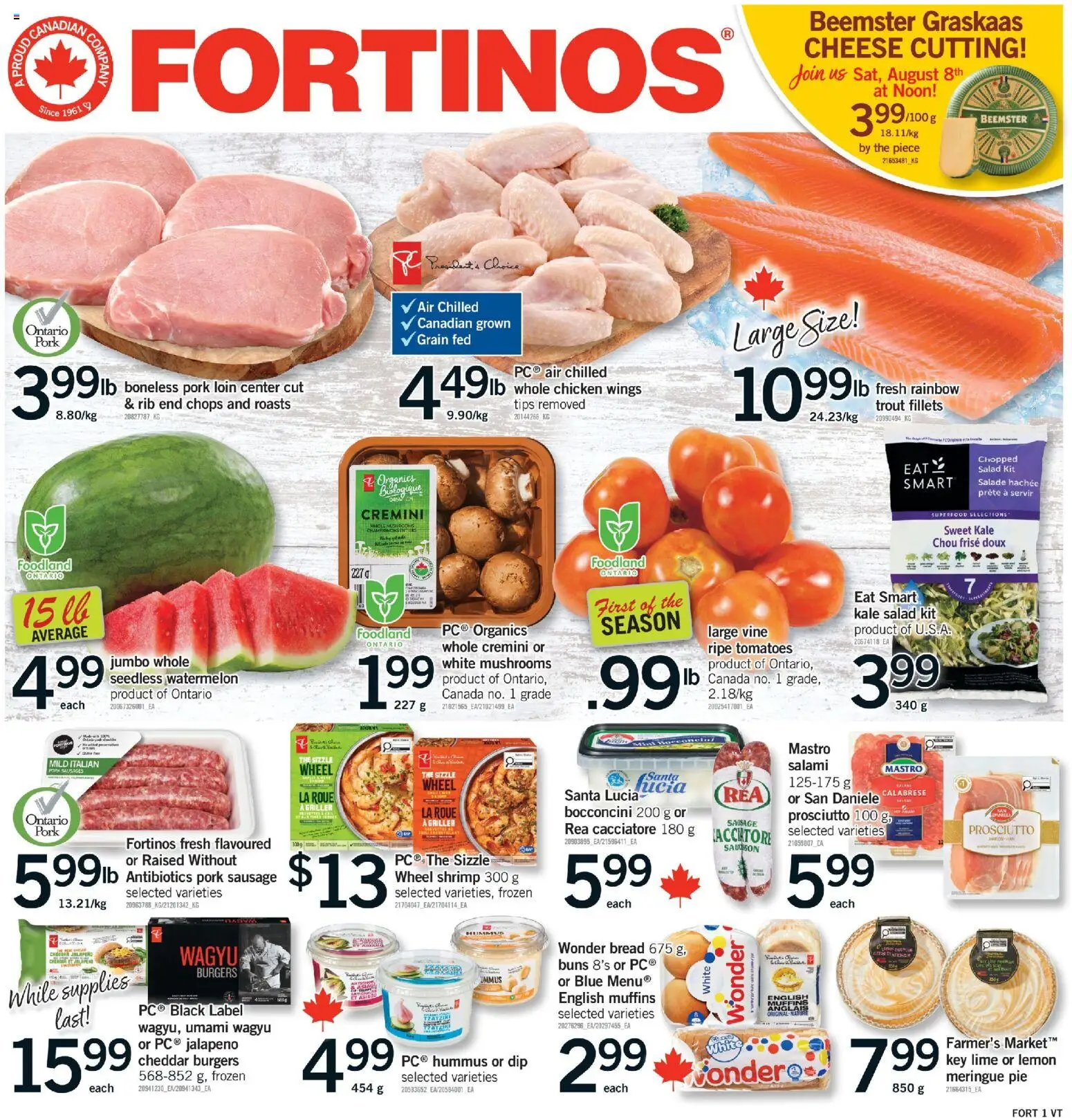 Fortinos flyer valid from Aug 6, 2026 | Page: 1 | Products: Salad, Cheese, Bread, Salami