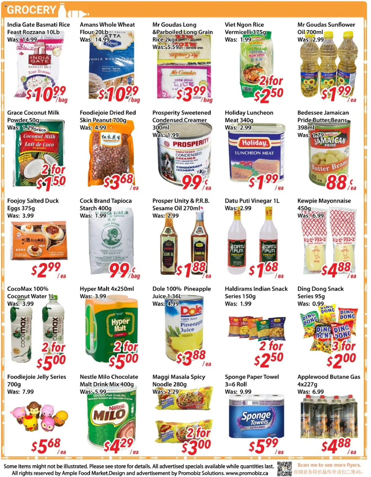 Ample Food Market flyer valid from Aug 14, 2026 | Page: 3 | Products: Flour, Water, Vinegar, Juice