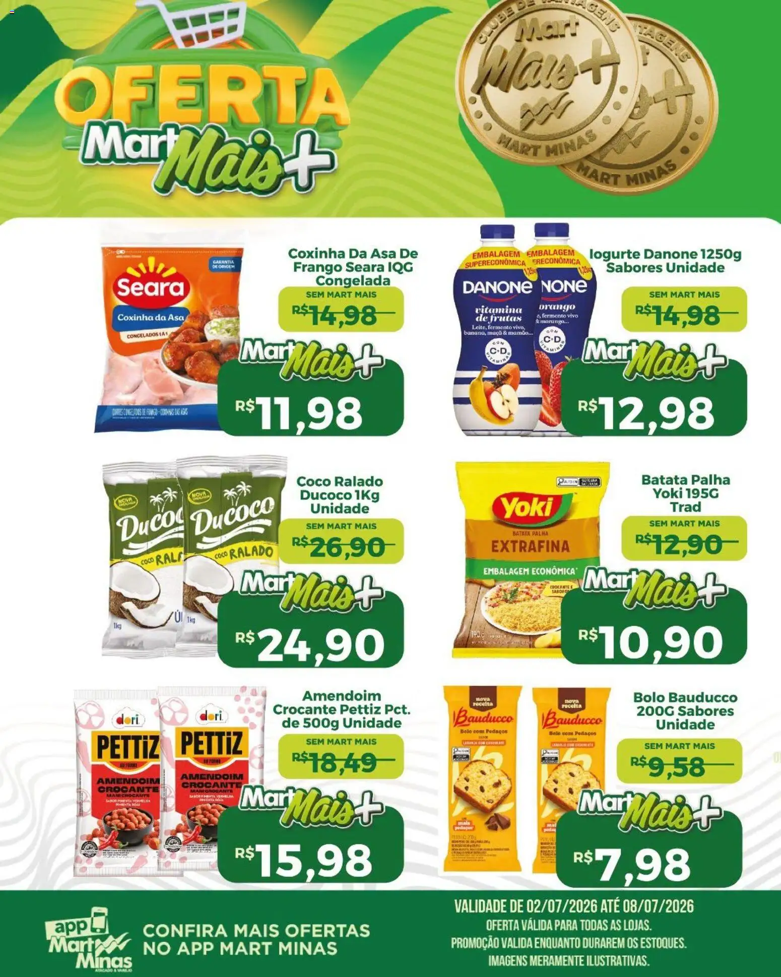 Mart Minas Folheto - válido de 02/07/2026 | Página: 1 | Produtos: Coco, Amendoim, Mamão, Frango