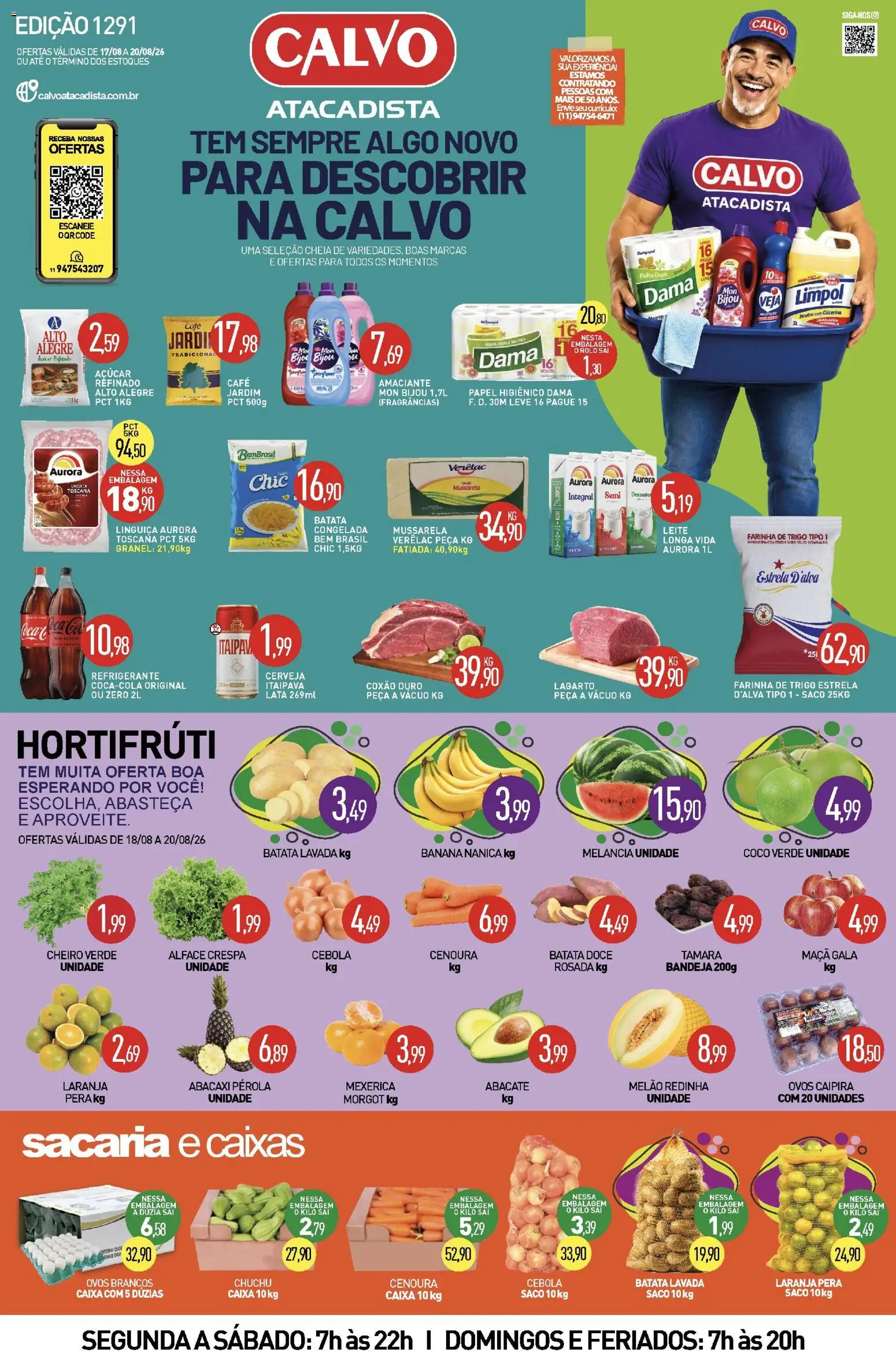 Calvo Atacadista Folheto - válido de 17/08/2026 | Página: 1 | Produtos: Melão, Linguiça, Caixa, Mussarela