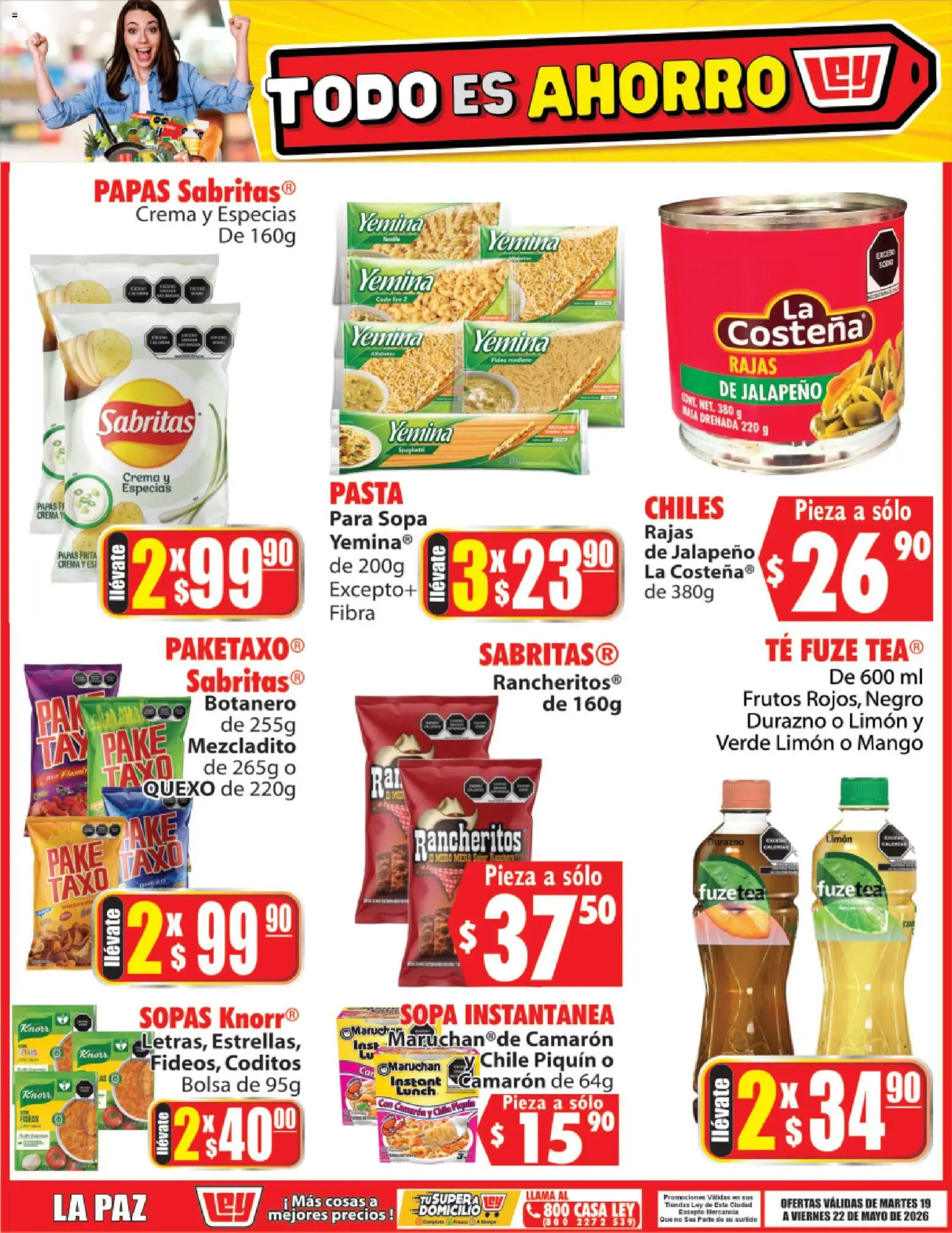 Nuevas ofertas de Casa Ley válidas en toda la República Mexicana desde el 19.05.2026. ¡Encuentra las mejores ofertas en Casa Ley folleto Todo es ahorro! | Página: 4 | Productos: Durazno, Sopa, Bolsa, Mango