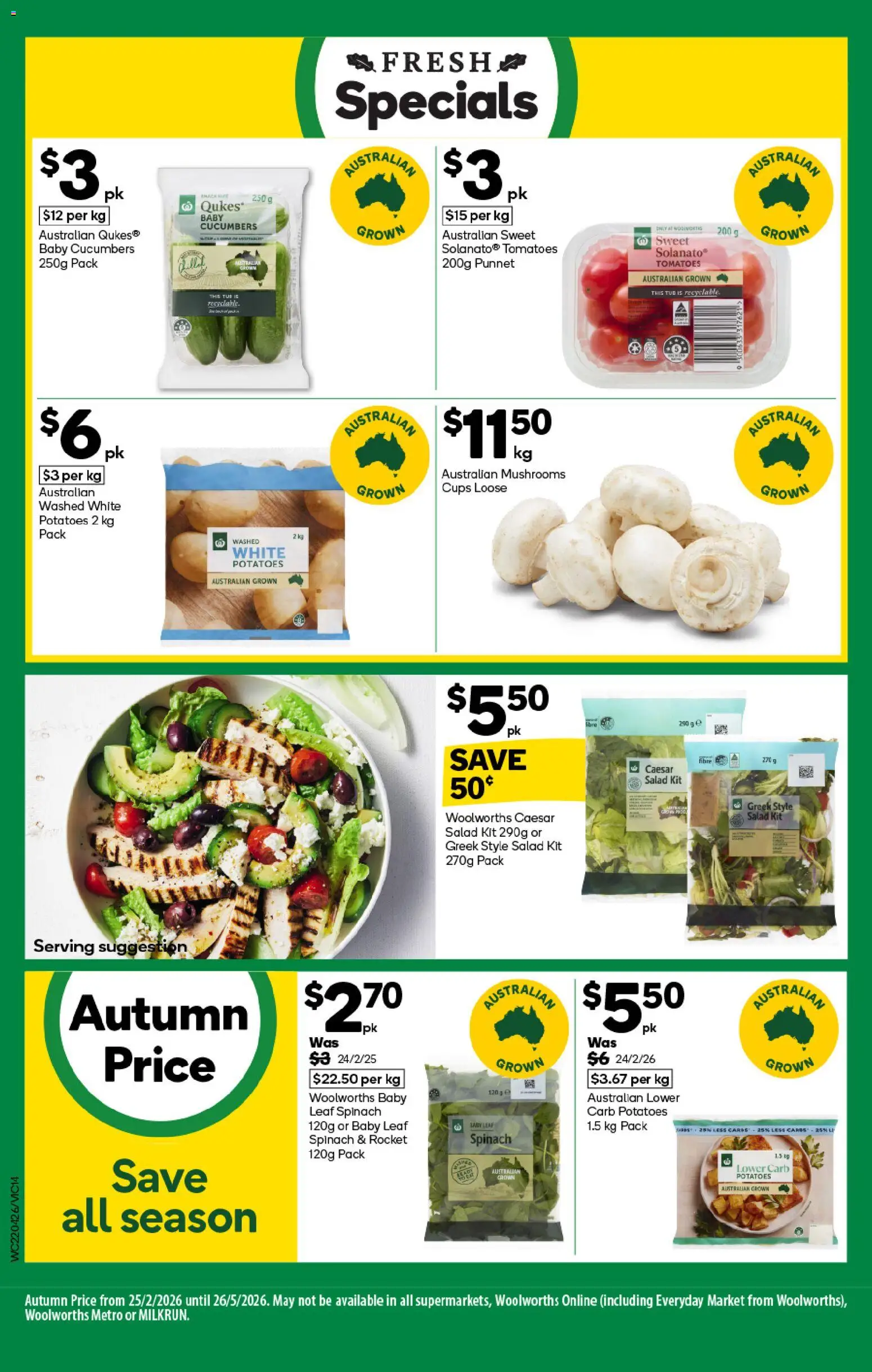 Woolworths catalogue - valid from 22.04.2026 | Page: 14 | Products: Salad, Rocket, Potatoes, Spinach