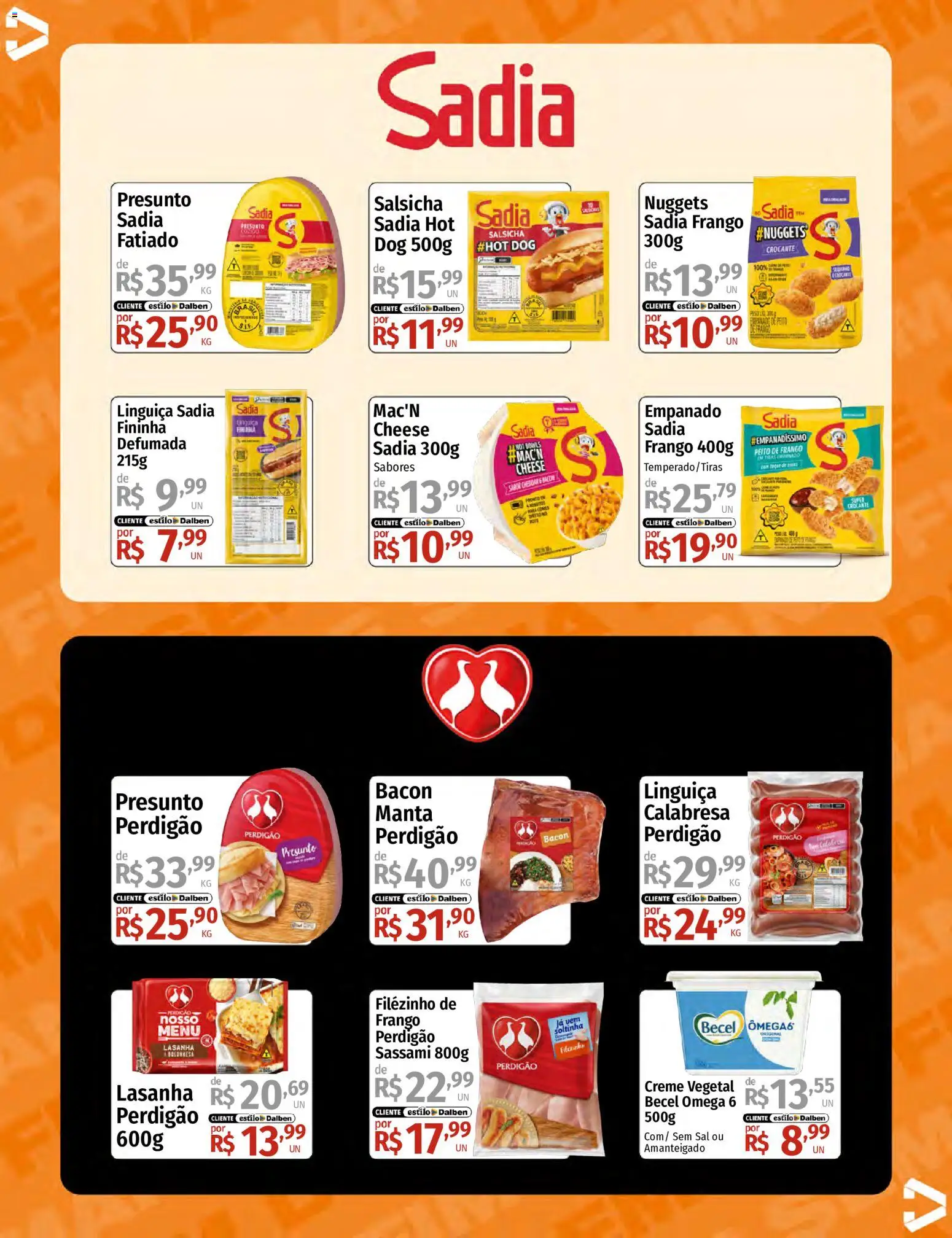 Supermercado Dalben Folheto - válido de 08.05.2026 | Página: 12 | Produtos: Salsicha, Presunto, Lasanha, Frango