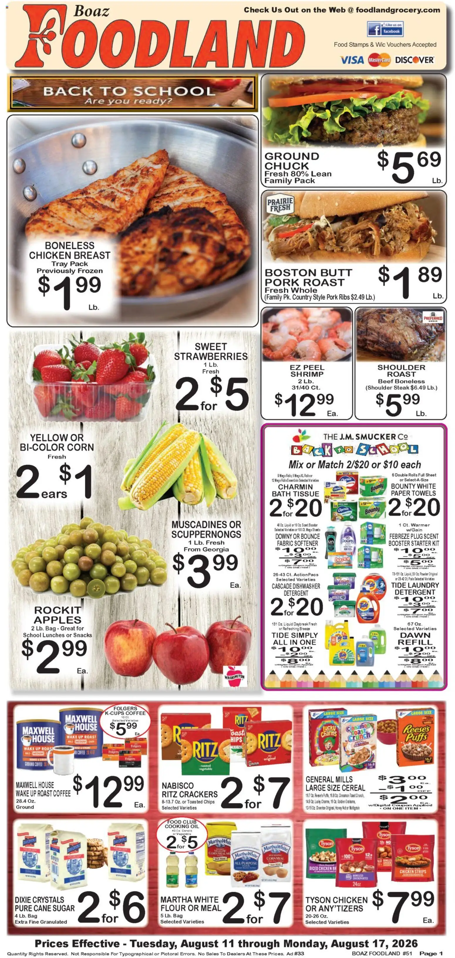 Foodland Weekly Ad - valid from 08/11/2026 | Page: 1 | Products: Honey, Ground coffee, Paper towels, Dishwasher