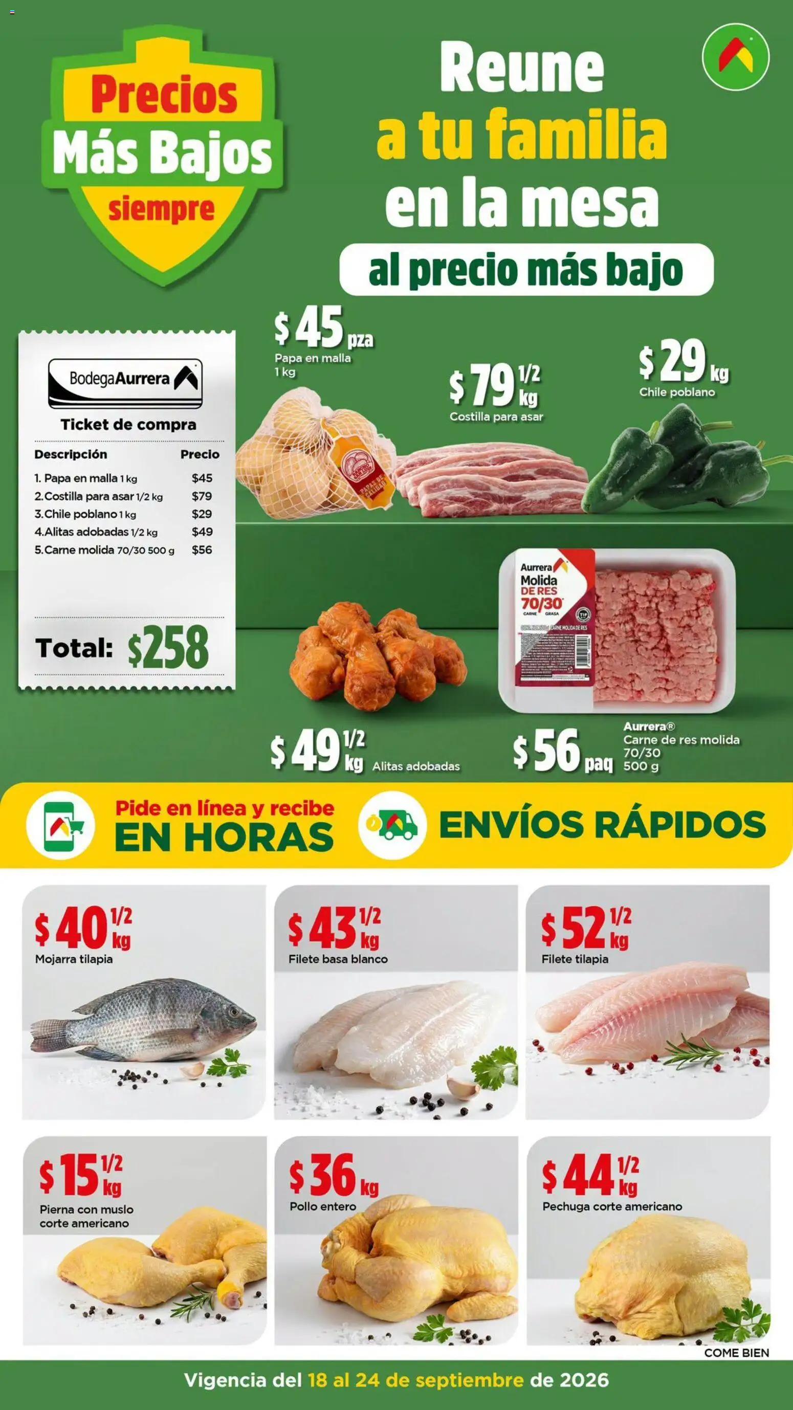 Nuevas ofertas de Bodega Aurrerá válidas en toda la República Mexicana desde el 18/09/2026. ¡Encuentra las mejores ofertas en Bodega Aurrerá folleto Precio más bajo siempre! | Página: 1 | Productos: Chile, Carne, Malla, Carne molida de res