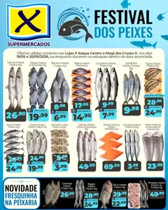 X Supermercados ofertas Festival dos Peixes - Pré-Visualização do folheto da loja X Supermercados, válido de 19.05.2026 | Página: 1 | Produtos: Salmão, Camarão, Tilápia, Atum