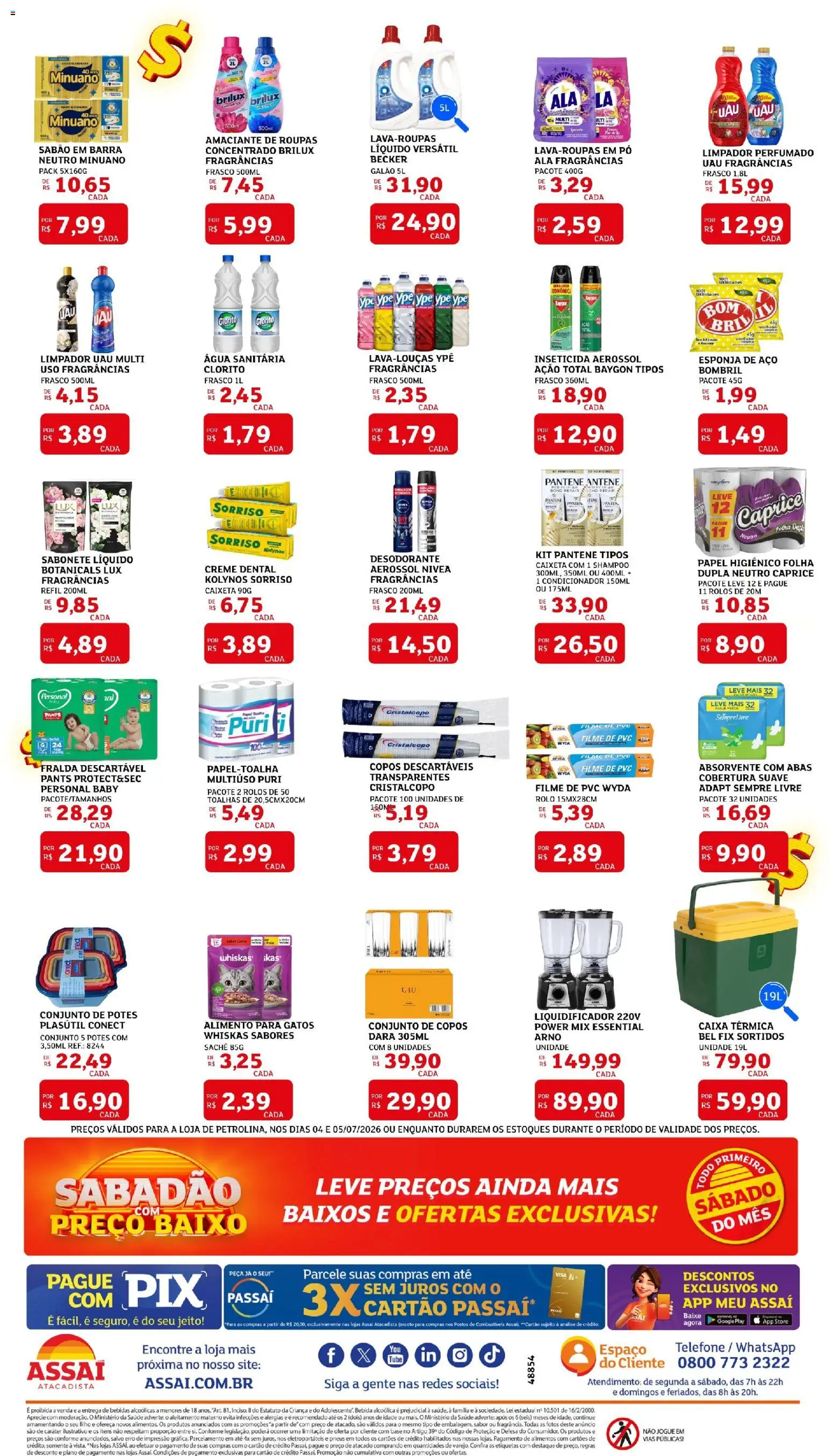 Assaí Atacadista Folheto - válido de 04/07/2026 | Página: 4 | Produtos: Liquidificador, Baixo, Bebida, Esponja de aço