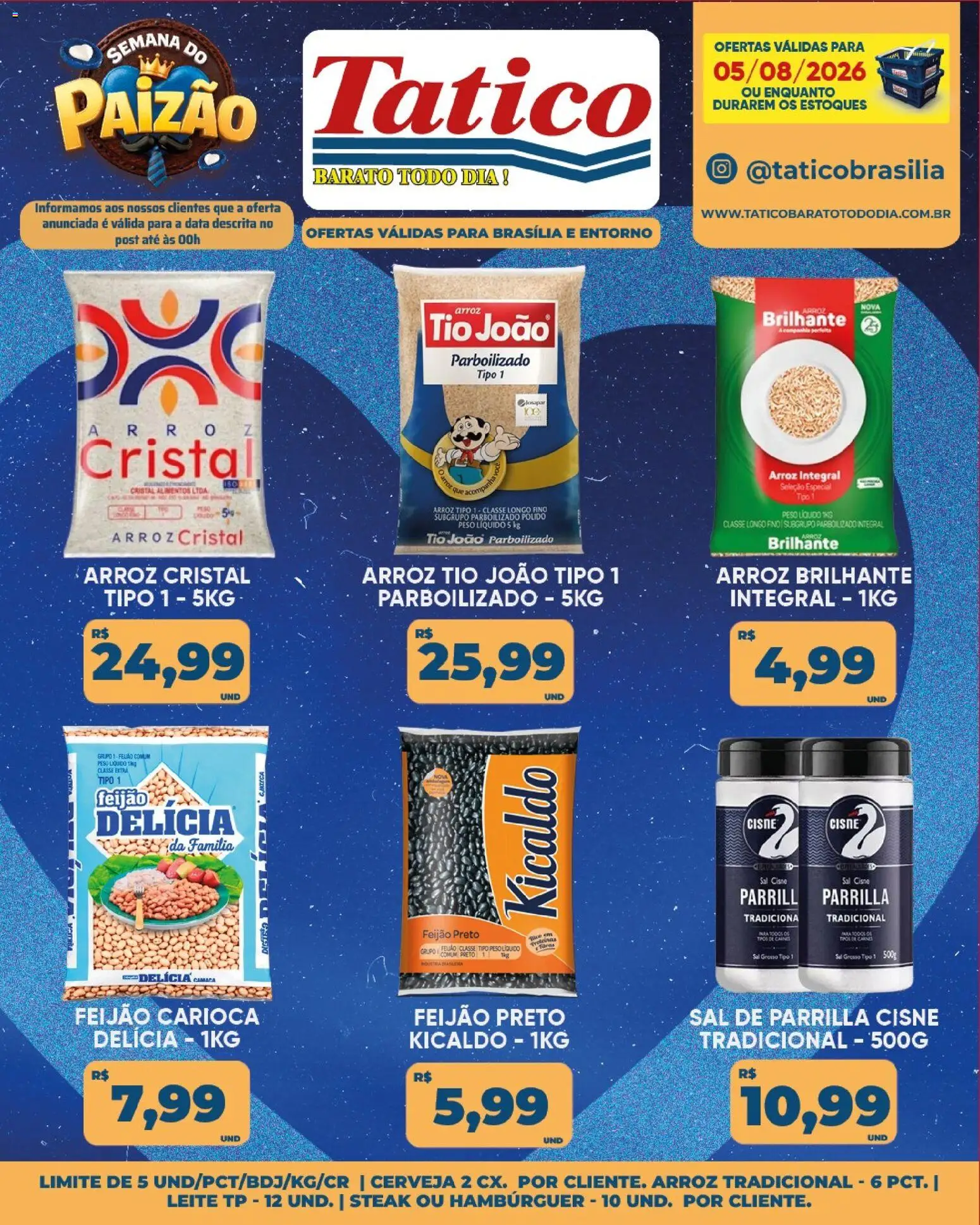 Tatico Folheto - válido de 05/08/2026 | Página: 15 | Produtos: Leite, Arroz, Hambúrguer, Sal