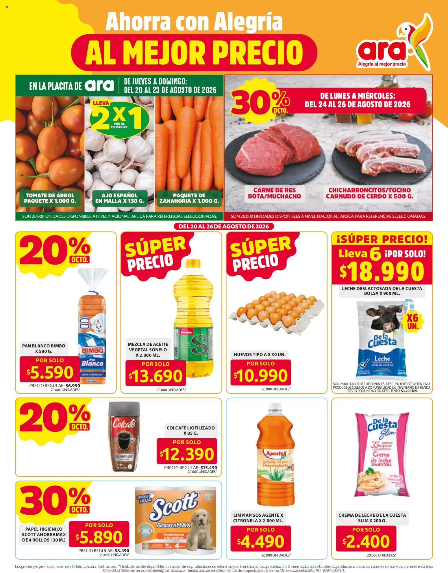 Ara revista - valida desde el 20/08/2026 | Página: 1 | Productos: Cerdo, Bolsa, Tomate de árbol, Crema de leche