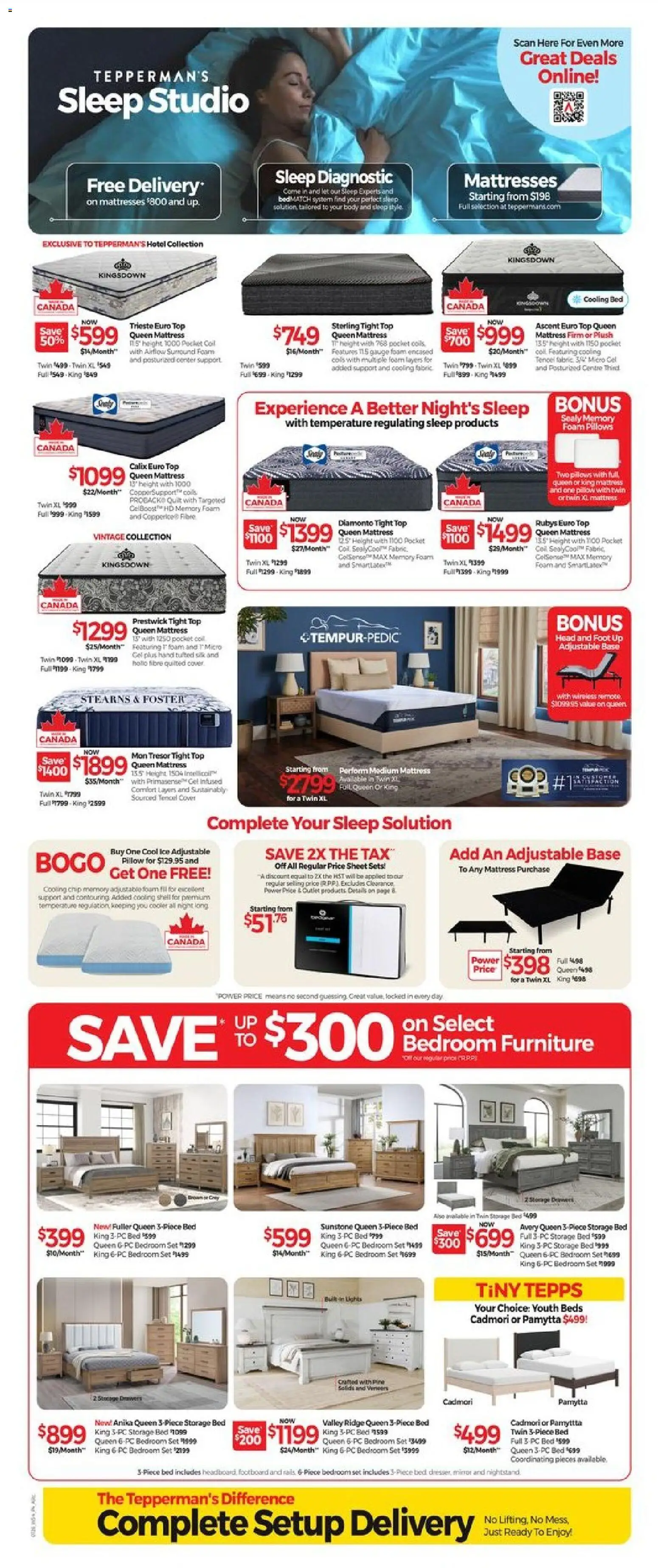 Tepperman's flyer valid from Jul 17, 2026 | Page: 4 | Products: Mattresses, Mattress, Pillow, Ice