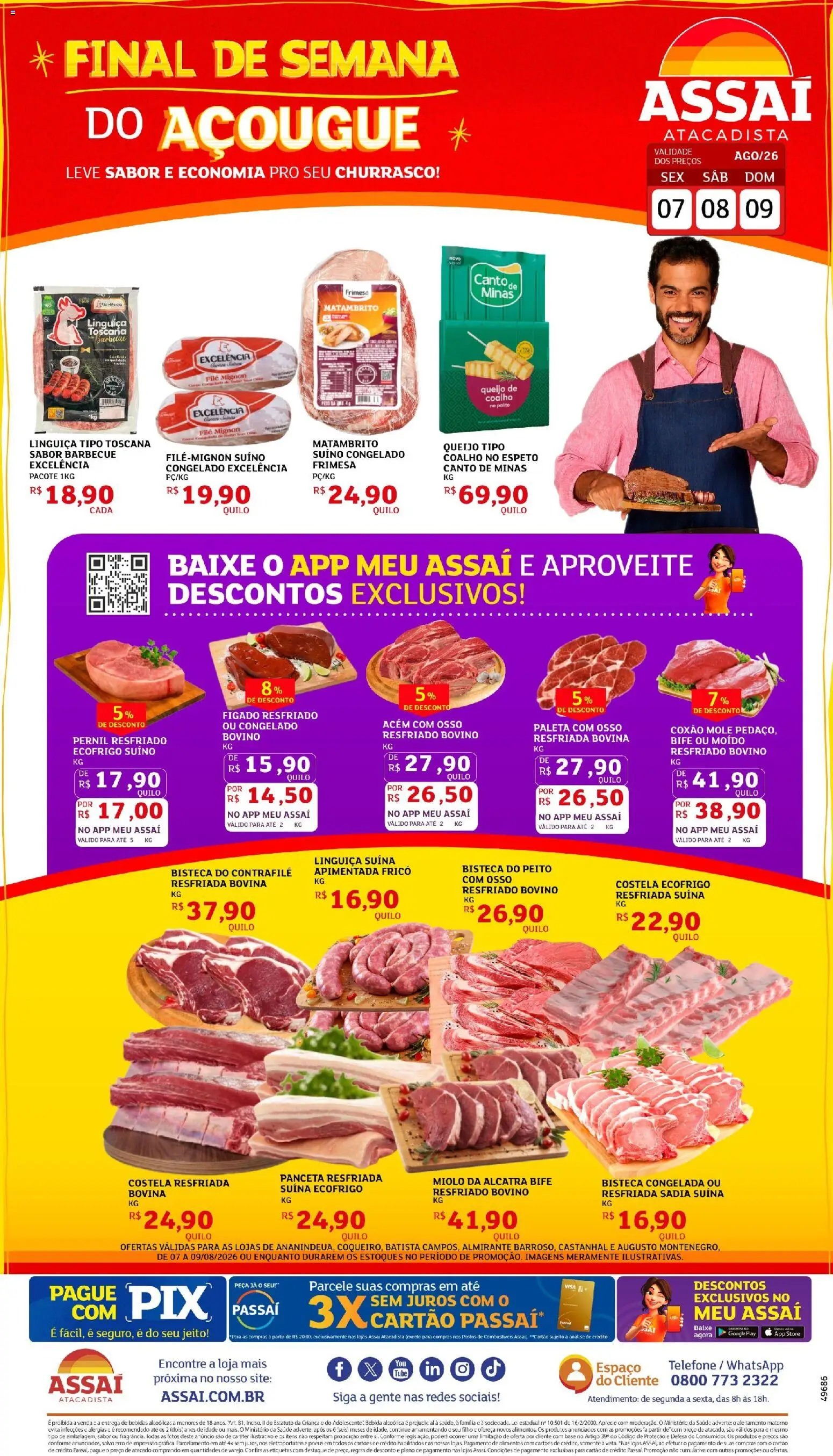 Assaí Atacadista Folheto - válido de 07/08/2026 | Página: 1 | Produtos: Coxão mole, Alcatra, Pneus, Bebida