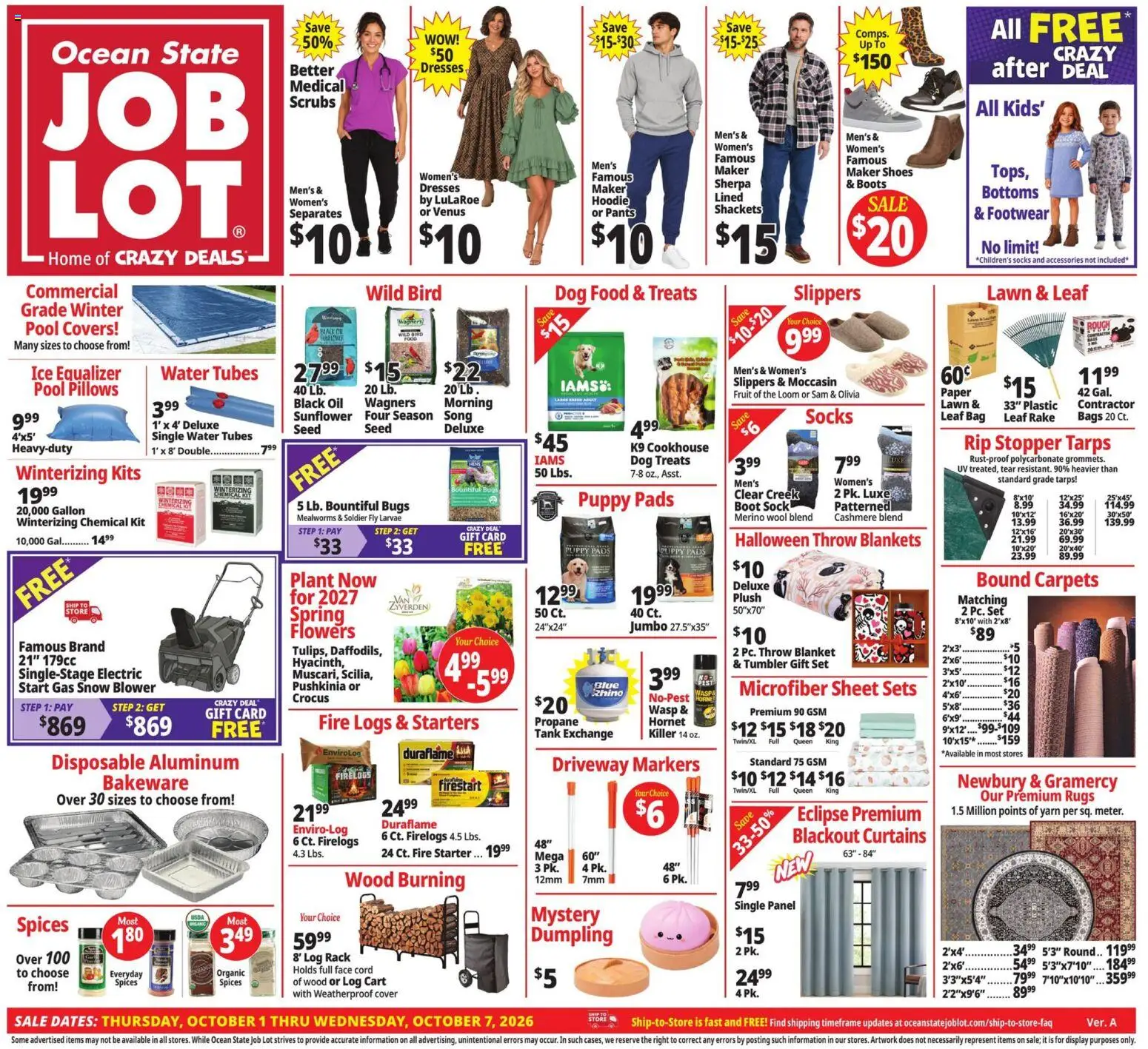 Ocean State Job Lot Weekly Ad - valid from 10/01/2026 | Page: 1 | Products: Fire starter, Spices, Bag, Sheet