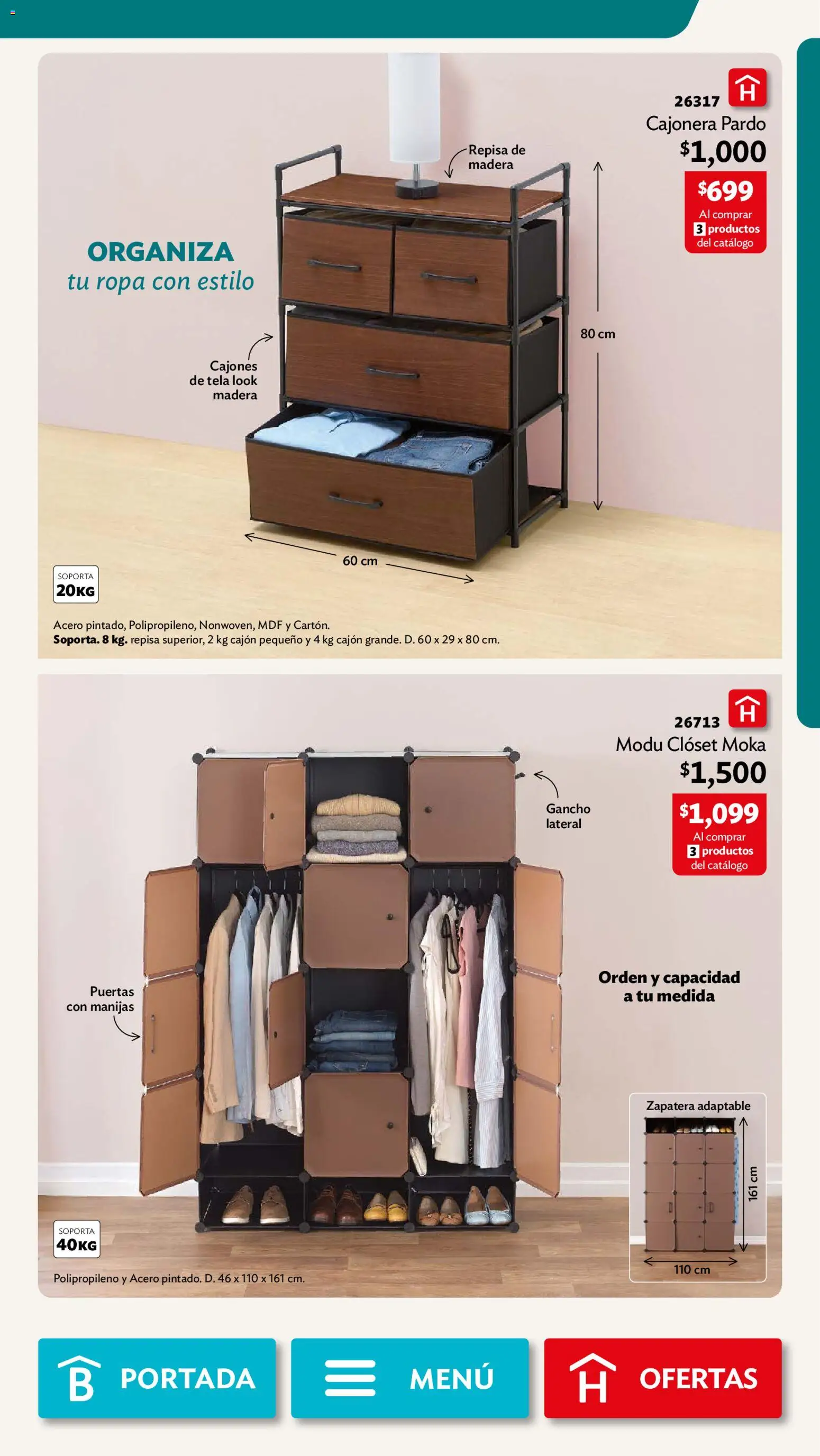 Nuevas ofertas de Betterware válidas en toda la República Mexicana desde el 31/08/2026. ¡Encuentra las mejores ofertas en Betterware campaña 9 2026! | Página: 11 | Productos: Repisa, Cajonera, Puertas, Clóset