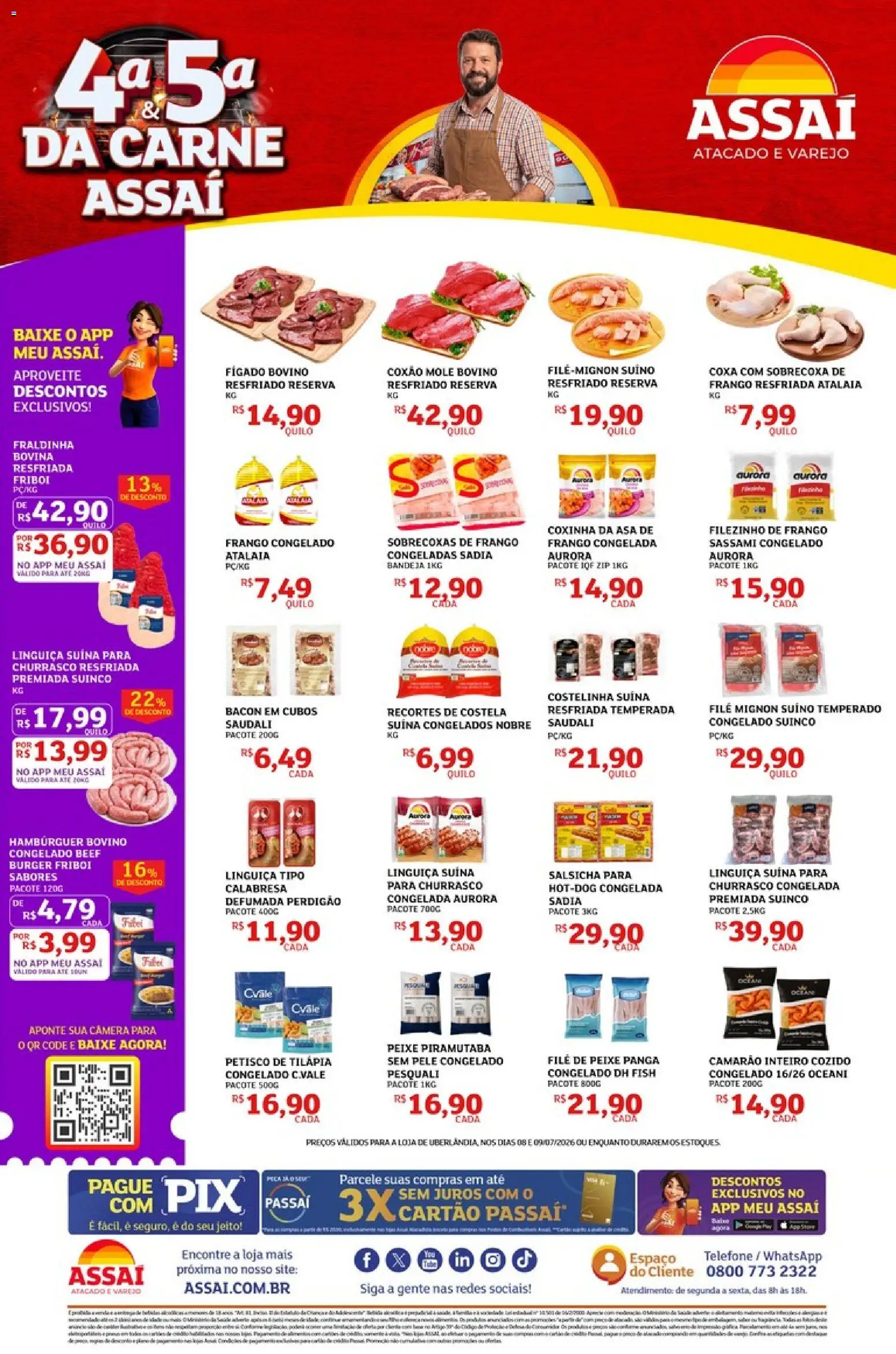 Assaí Atacadista Folheto - válido de 08/07/2026 | Página: 2 | Produtos: Linguiça, Fraldinha, Carne, Bandeja